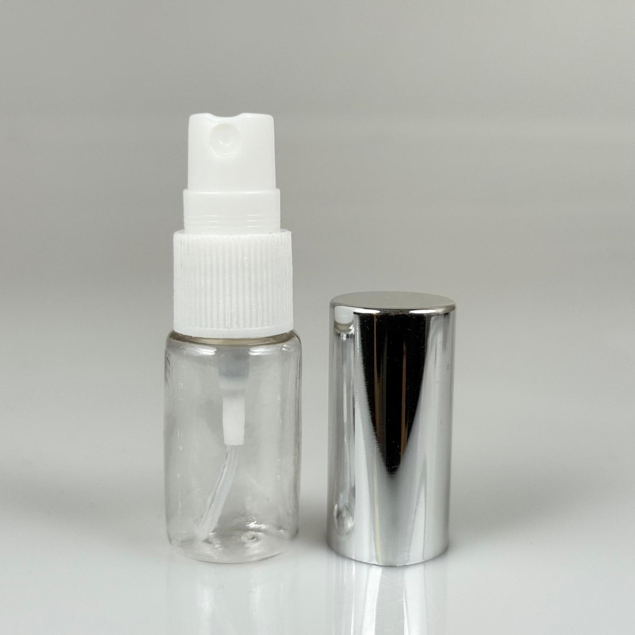 10 ML PET KOLONYA, PARFÜM VB ŞİŞELERİ - METAL ALÜMİNYUM GÜMÜŞ KAPAK + VİDALI SPREY + 10 CC SHOT ŞİŞE SET TAKIM