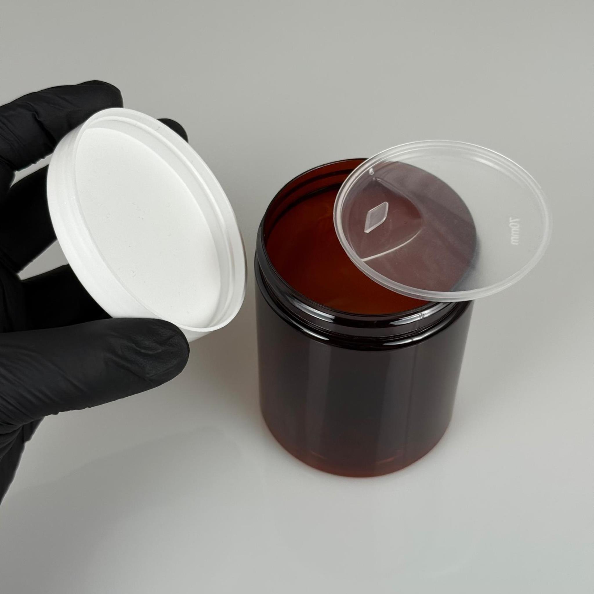 300 ML SERT PET KAVANOZ + BEYAZ PLASTİK KAPAK + İÇ TIPA - 300 CC KALIN AMBER PLASTİK KAVANOZ BEYAZ PLASTİK KAPAKLI İÇ TIPALI TAKIM - KREM KAVANOZLARI