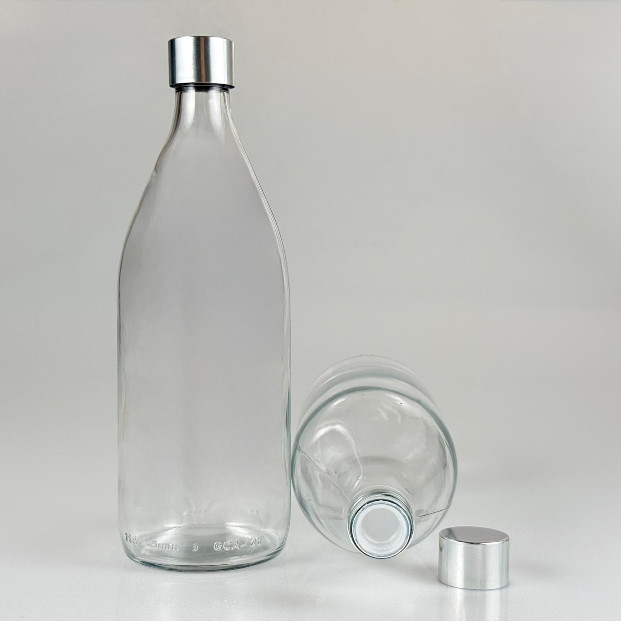 750 CC CAM ŞİŞE + ALÜMİNYUM KAPLAMALI GÜMÜŞ KAPAKLI + KÖR TIPALI TAKIM - 750 ML CAM SU ŞİŞESİ