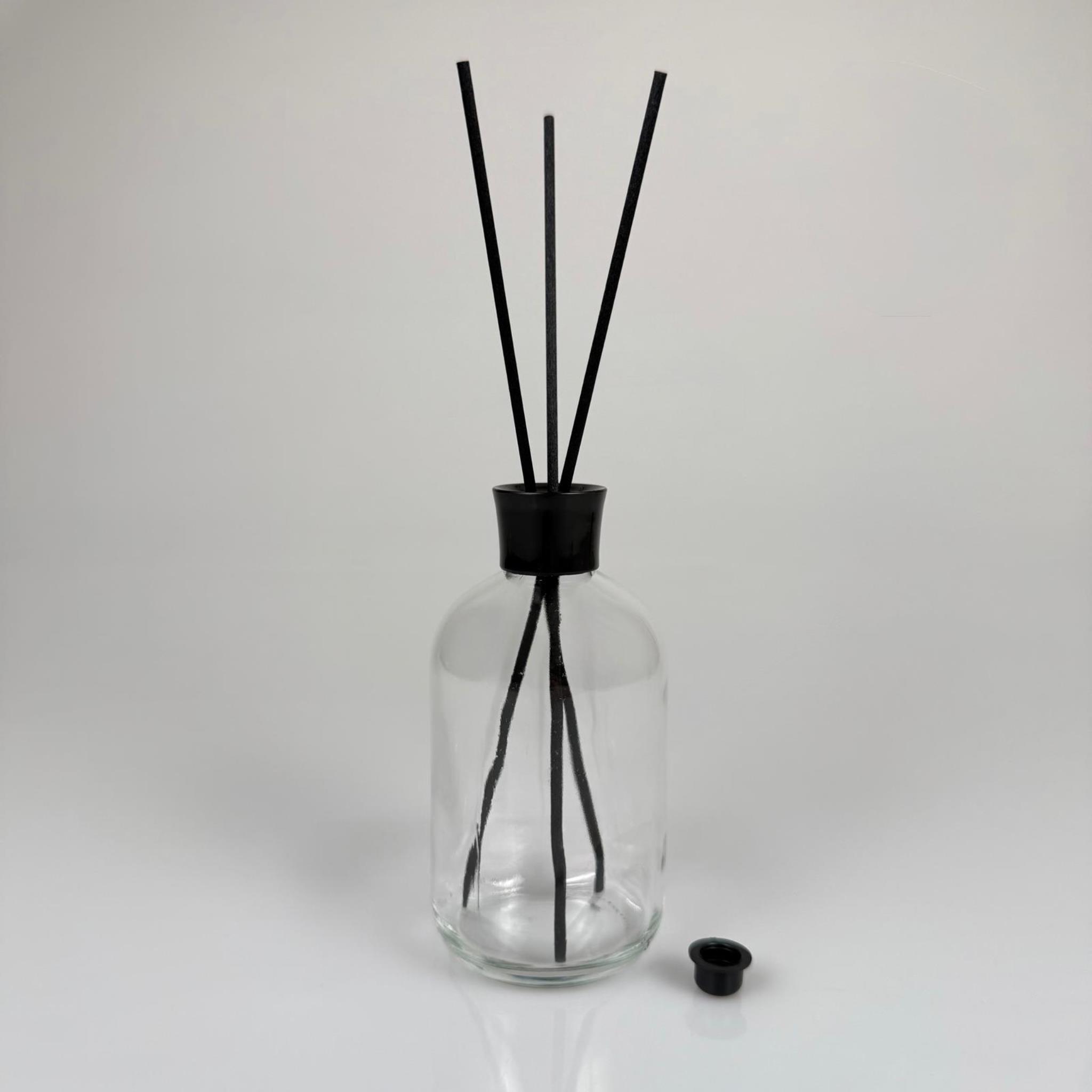 250 CC ŞEFFAF CAM BAMBU ODA KOKUSU ŞİŞESİ - 250 ML ÇUBUKLU BAMBU ODA KOKUSU ŞİŞESİ - DİFÜZÖR ŞİŞE- CAM ŞİŞE + SİYAH LÜX KAPAK + SİYAH TIPA + 3 ADET FİBER SİYAH BAMBU ÇUBUK