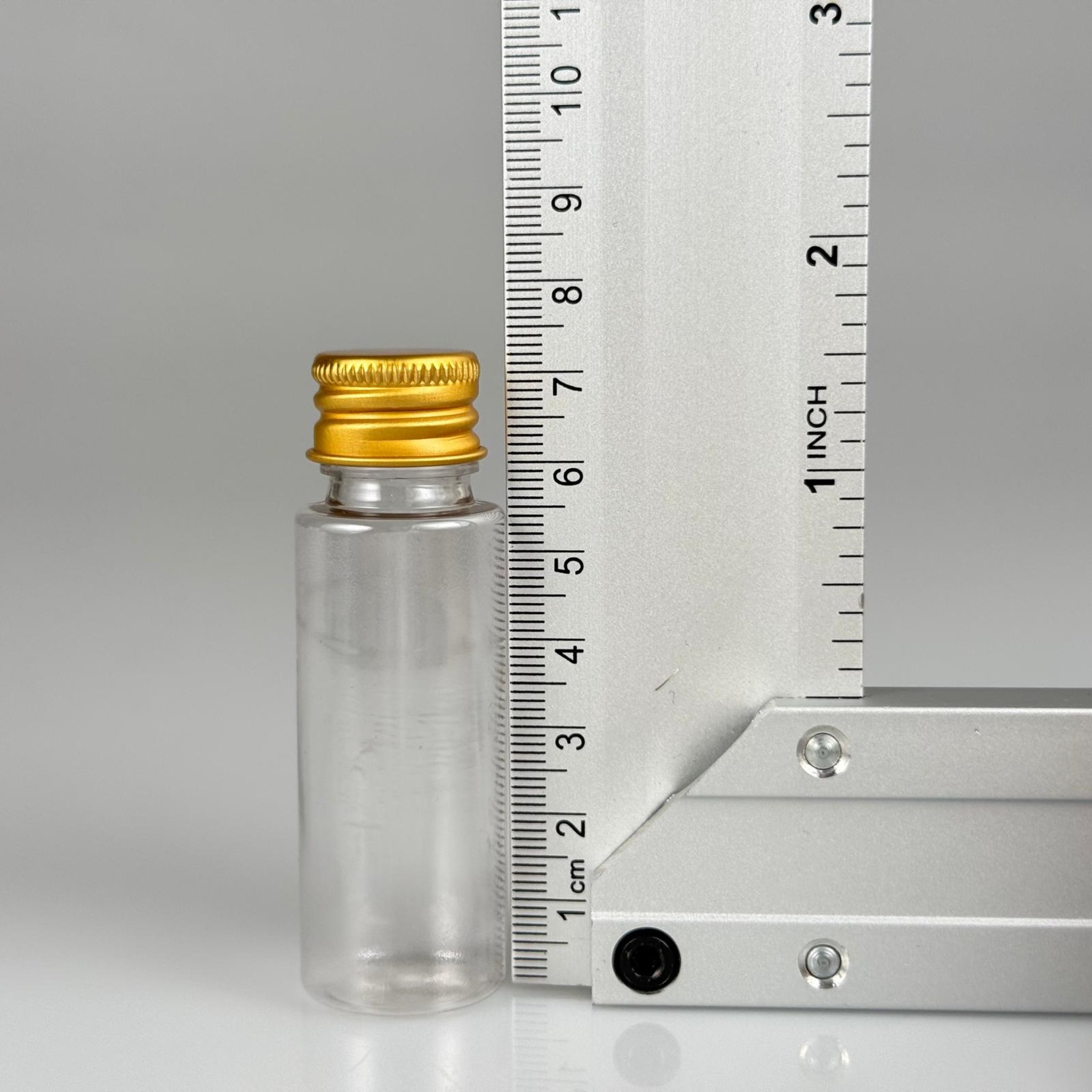 20 CC ŞEFFAF PET SHOT ŞİŞE - KÖPÜK CONTALI GOLD ALÜMİNYUM METAL KAPAKLI + DAMLALIKLI KOLONYA TIPALI TAKIM - 20 ML PLASTİK ŞİŞE