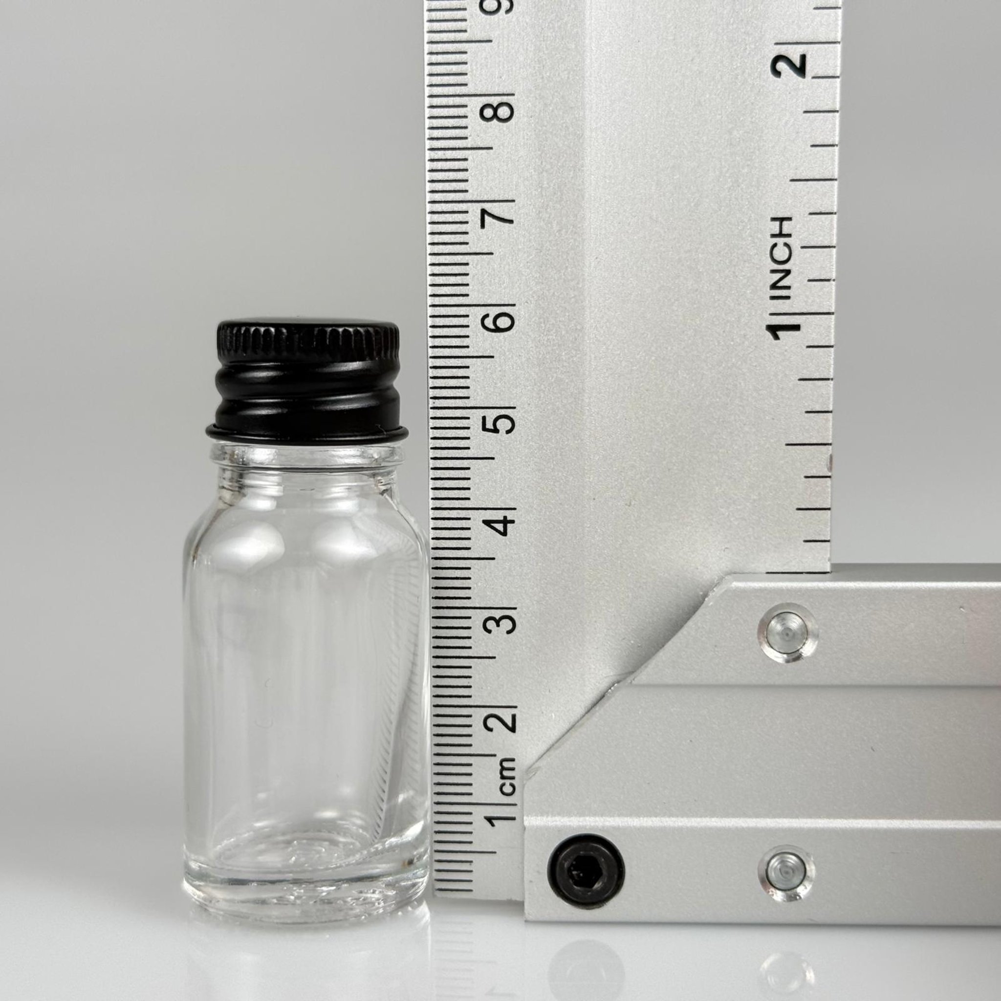 10 CC ŞEFFAF CAM ŞİŞE + KÖPÜK CONTALI SİYAH ALÜMİNYUM METAL KAPAKLI TAKIM - 10 ML ŞEFFAF CAM ŞİŞE