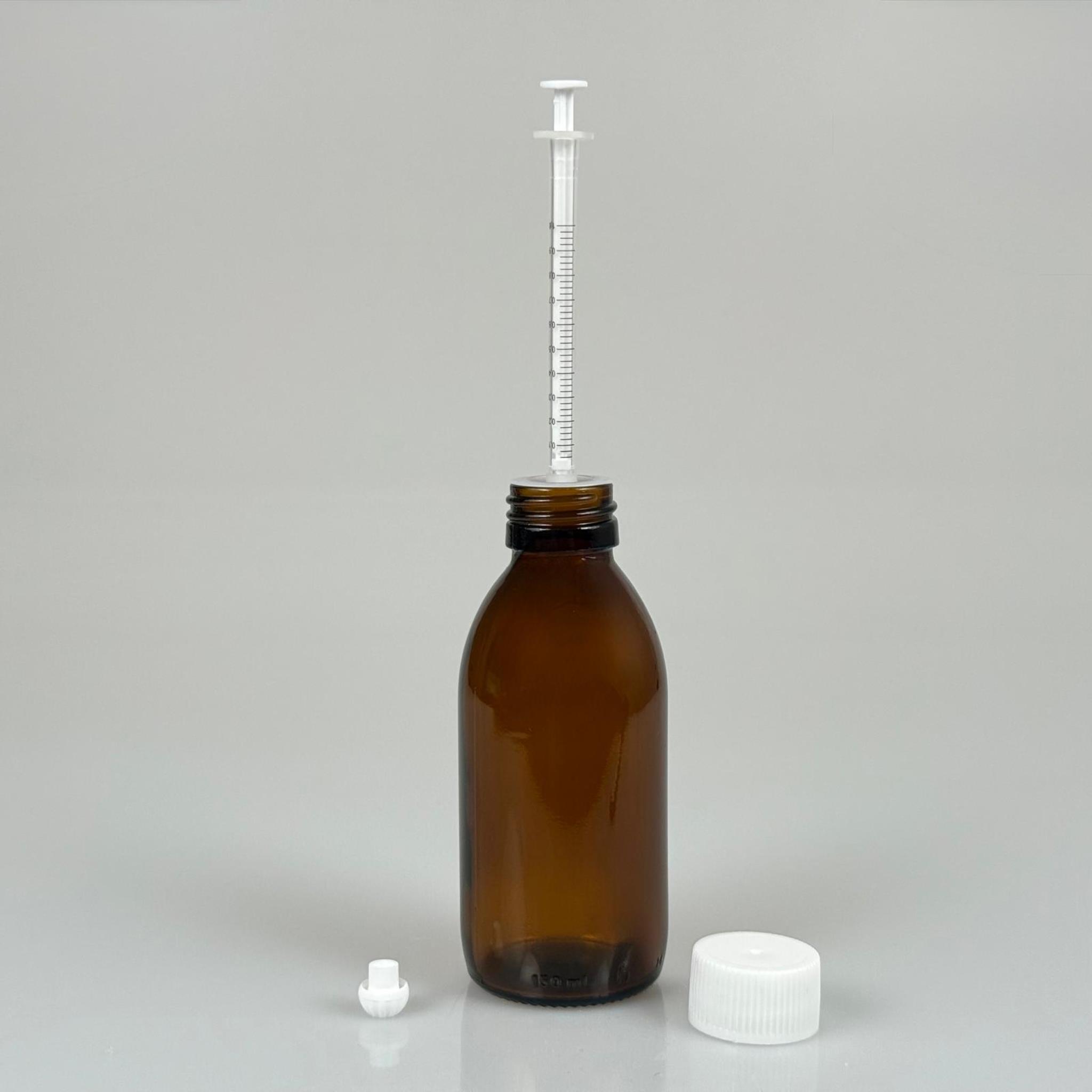 150 ML CAM ECZA ŞİŞESİ + 1 ML DOZAJ PİPETİ + DOZAJ TIPASI + CONTALI PLASTİK KAPAK TAKIM