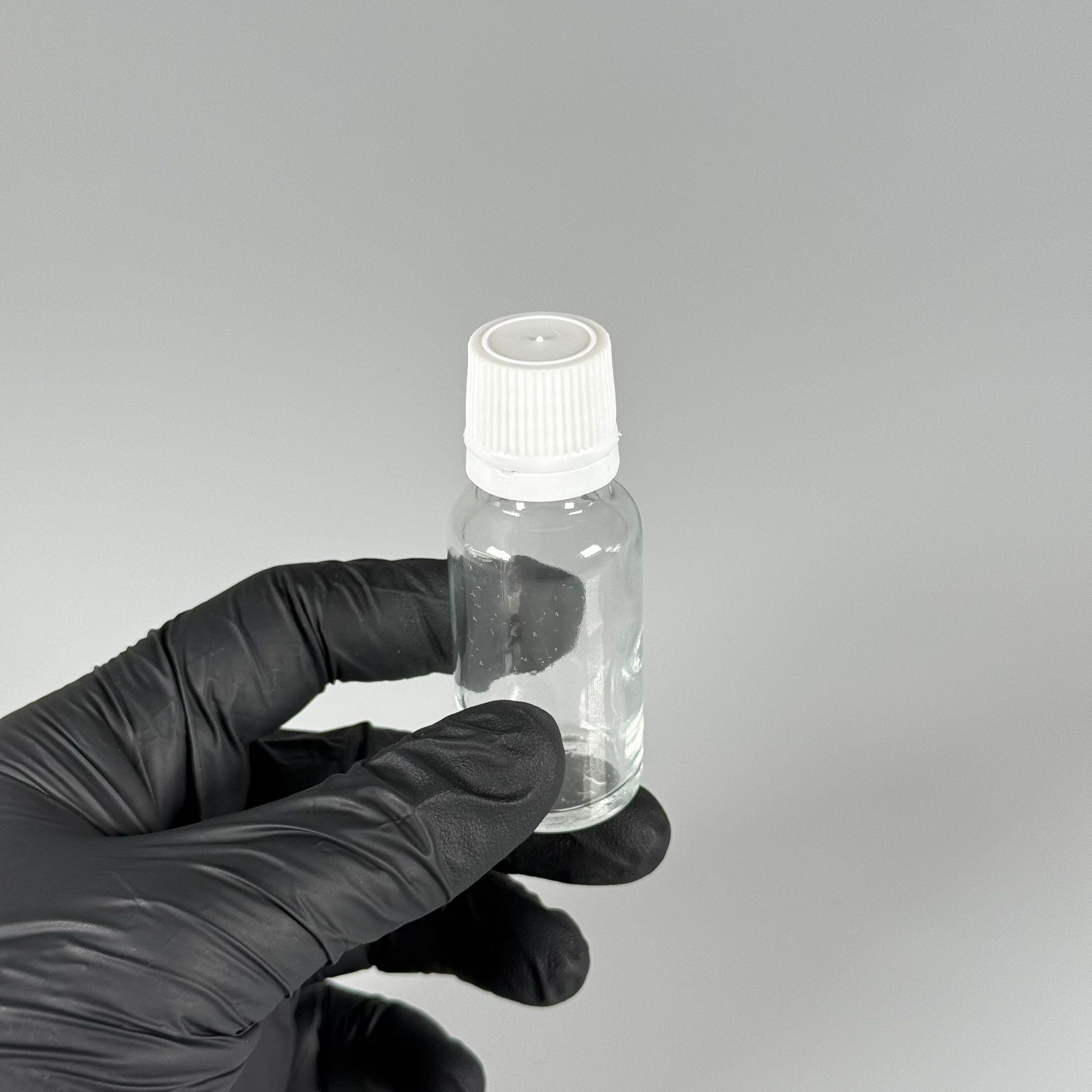 20 CC CAM ŞEFFAF KİLİTLİ, KENDİNDEN CONTALI BEYAZ KAPAKLI - 20 ML DAR AĞIZLI İLAÇ ŞİŞESİ