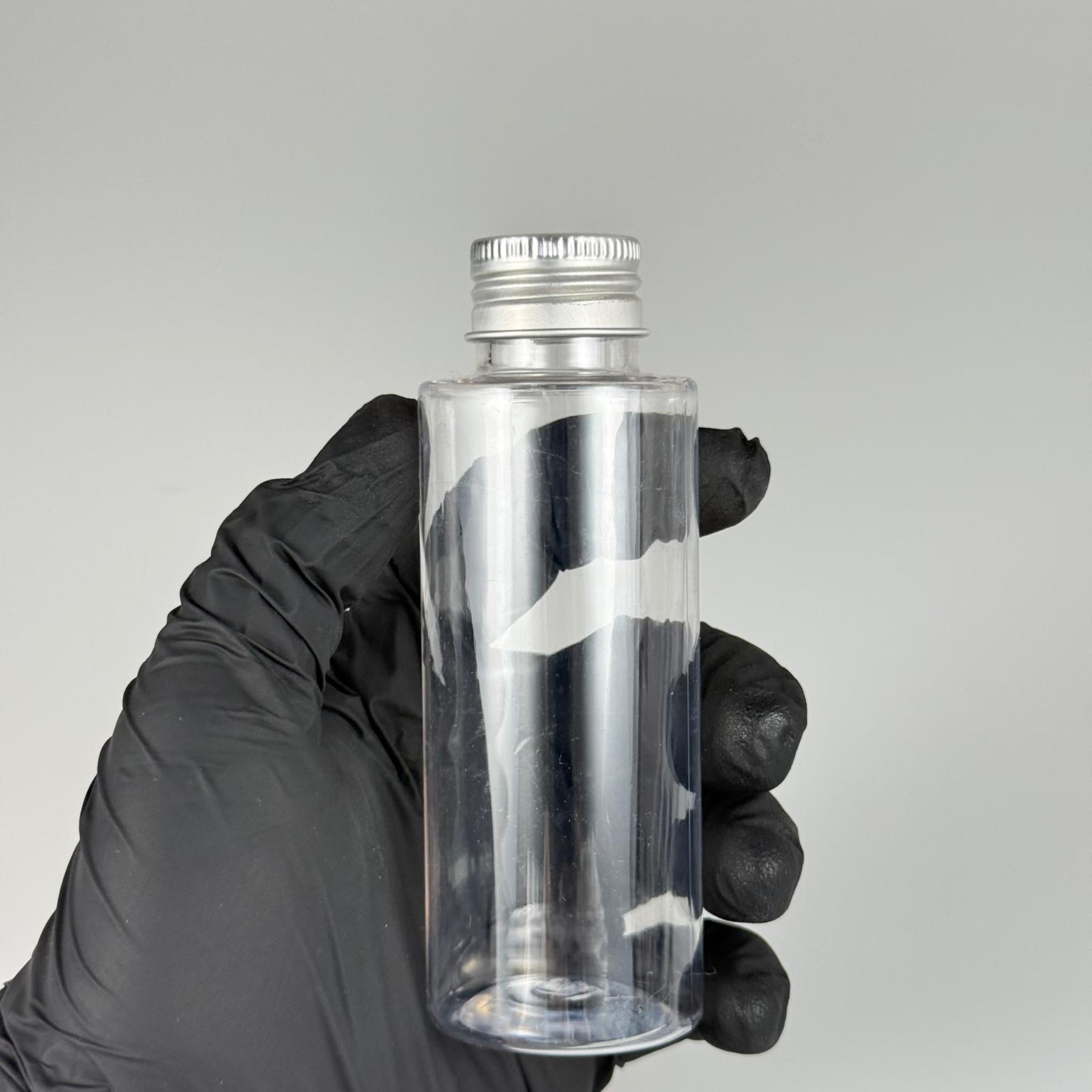 100 CC SİLİNDİR KESKİN KÜT MODEL SERT (17 GR) PET ŞİŞE 24 AĞIZ + KÖPÜK CONTALI SİYAH METAL ALÜMİNYUM KAPAK TAKIM - 100 ML KAPAKLI PLASTİK ŞİŞELER