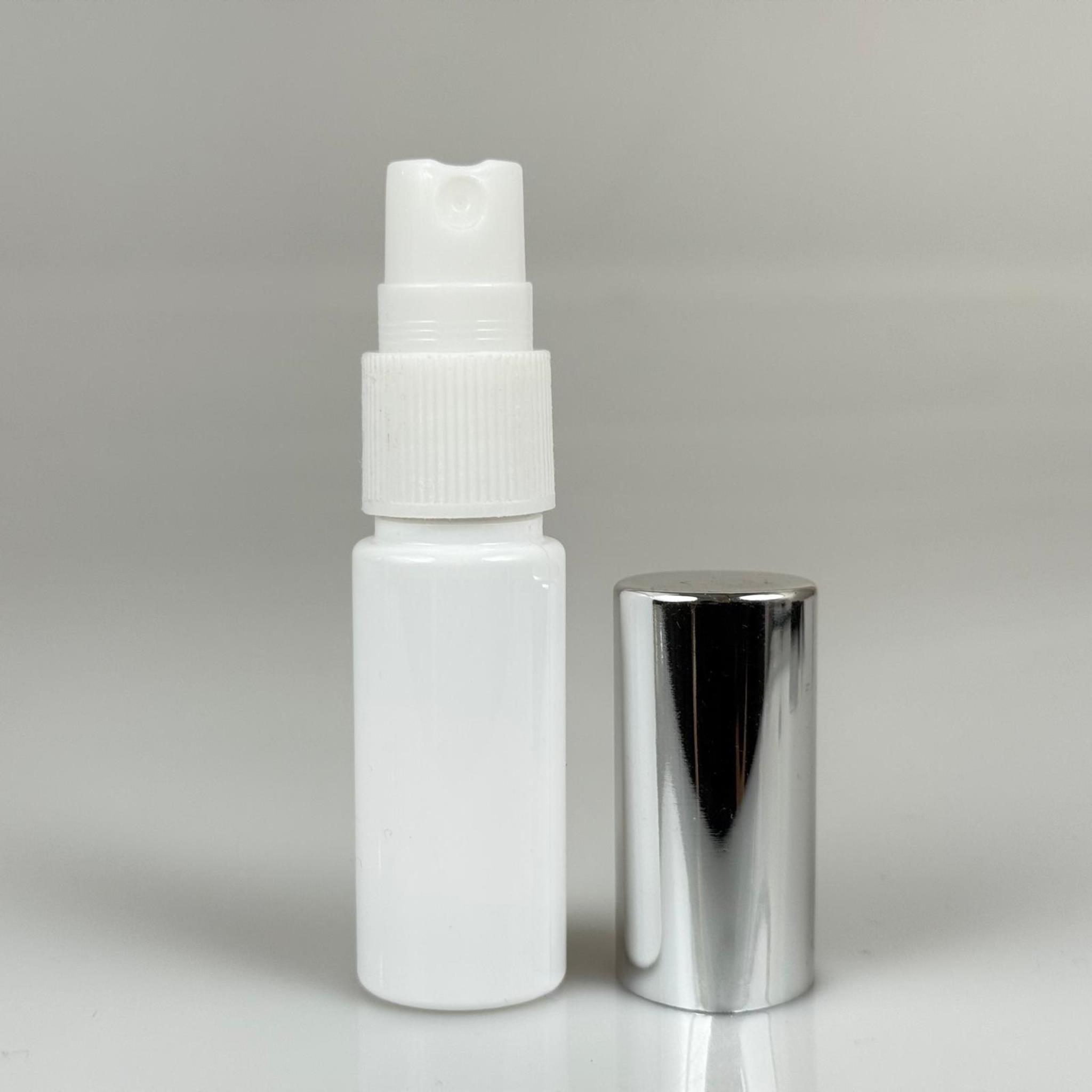 15 ML PET KOLONYA, PARFÜM VB ŞİŞELERİ - METAL ALÜMİNYUM GÜMÜŞ KAPAK + VİDALI SPREY + 15 CC BEYAZ ŞİŞE SET TAKIM