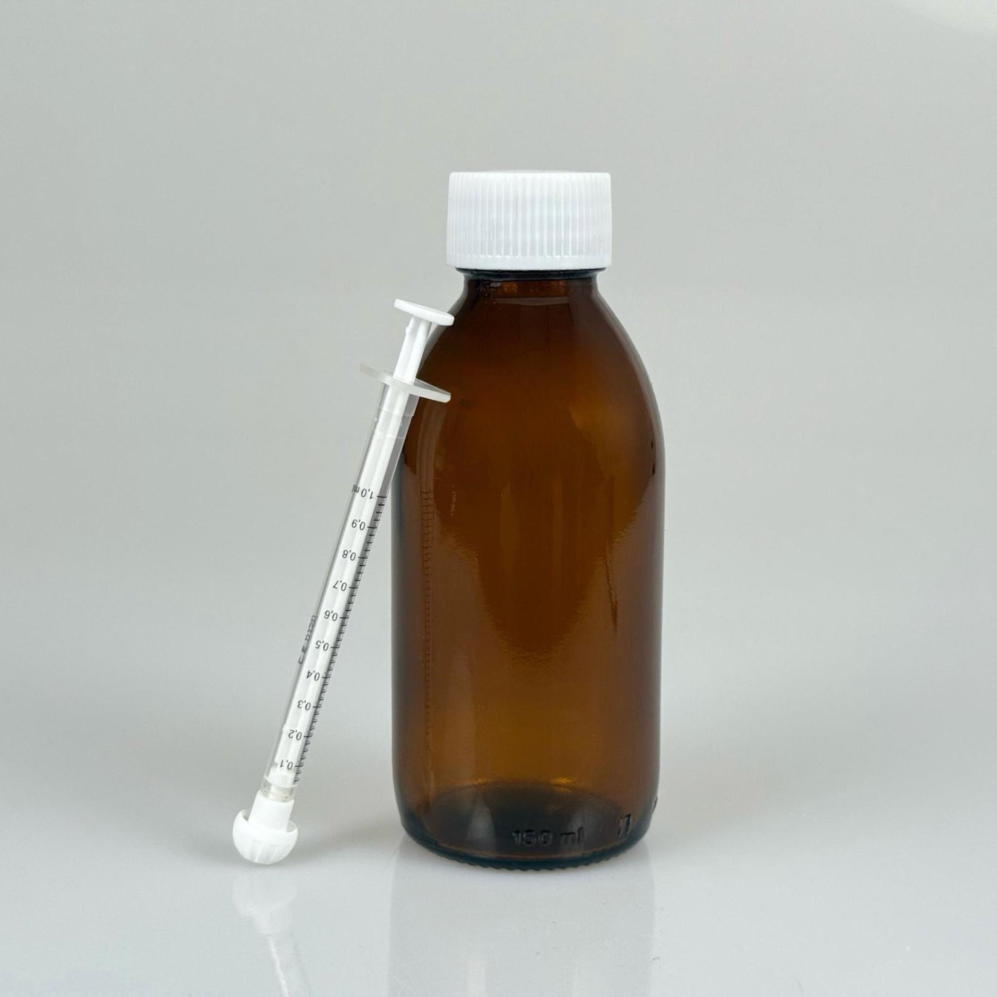 150 ML CAM ECZA ŞİŞESİ + 1 ML DOZAJ PİPETİ + DOZAJ TIPASI + CONTALI PLASTİK KAPAK TAKIM