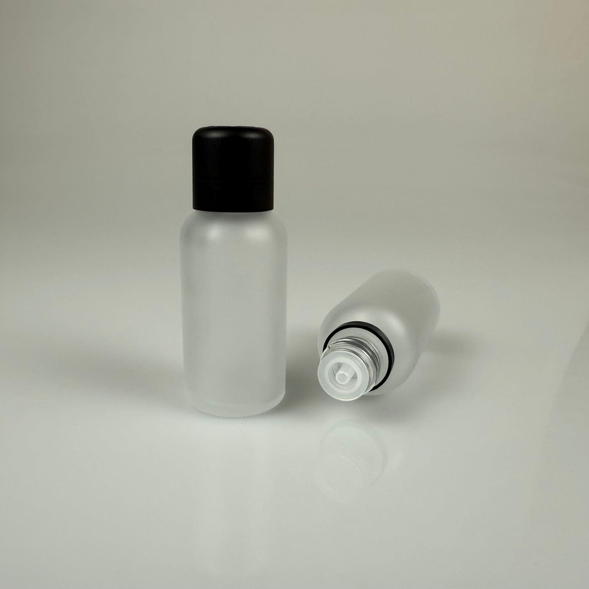 30 CC BUZLU CAM ŞİŞE + İÇTEN DAMLALIKLI ÇOCUK KİLİTLİ SİYAH KAPAK - BUZLU 30 ML KİLİT KAPAKLI DAMLATMALI ŞİŞE