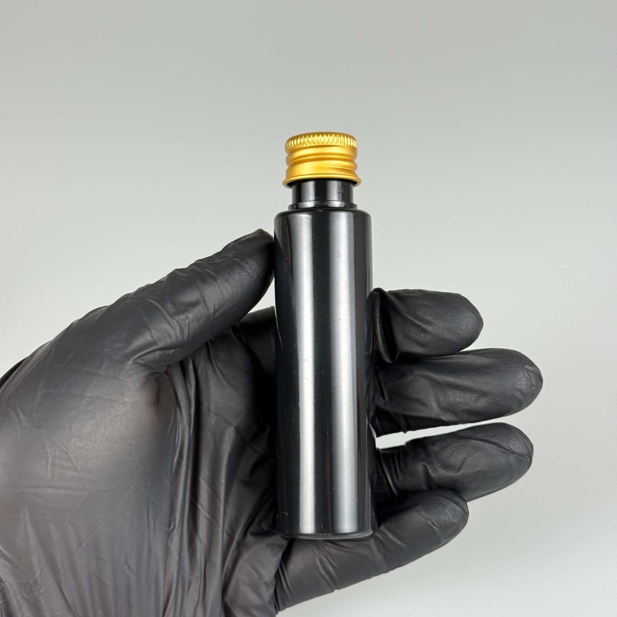 35 CC PET ŞİŞE - KÖPÜK CONTALI GOLD ALÜMİNYUM METAL KAPAKLI + KÖR TIPALI TAKIM - 35 ML SİYAH PET ŞİŞE