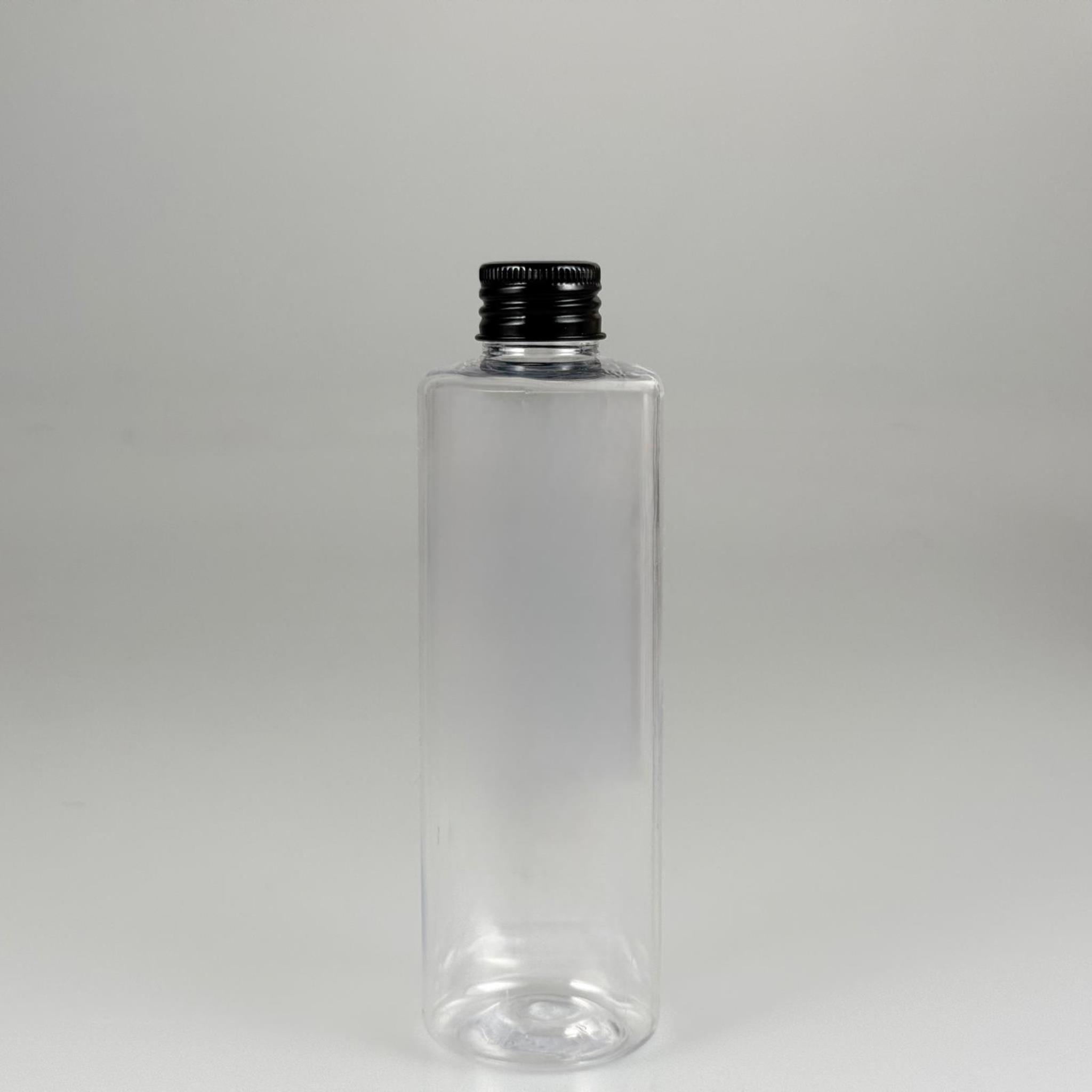 250 CC ŞEFFAF SİLİNDİR MODEL PLASTİK ŞİŞE (24 AĞIZ) + KÖPÜK CONTALI SİYAH METAL ALÜMİNYUM KAPAK - 250 ML KAPAKLI PLASTİK ŞİŞELER