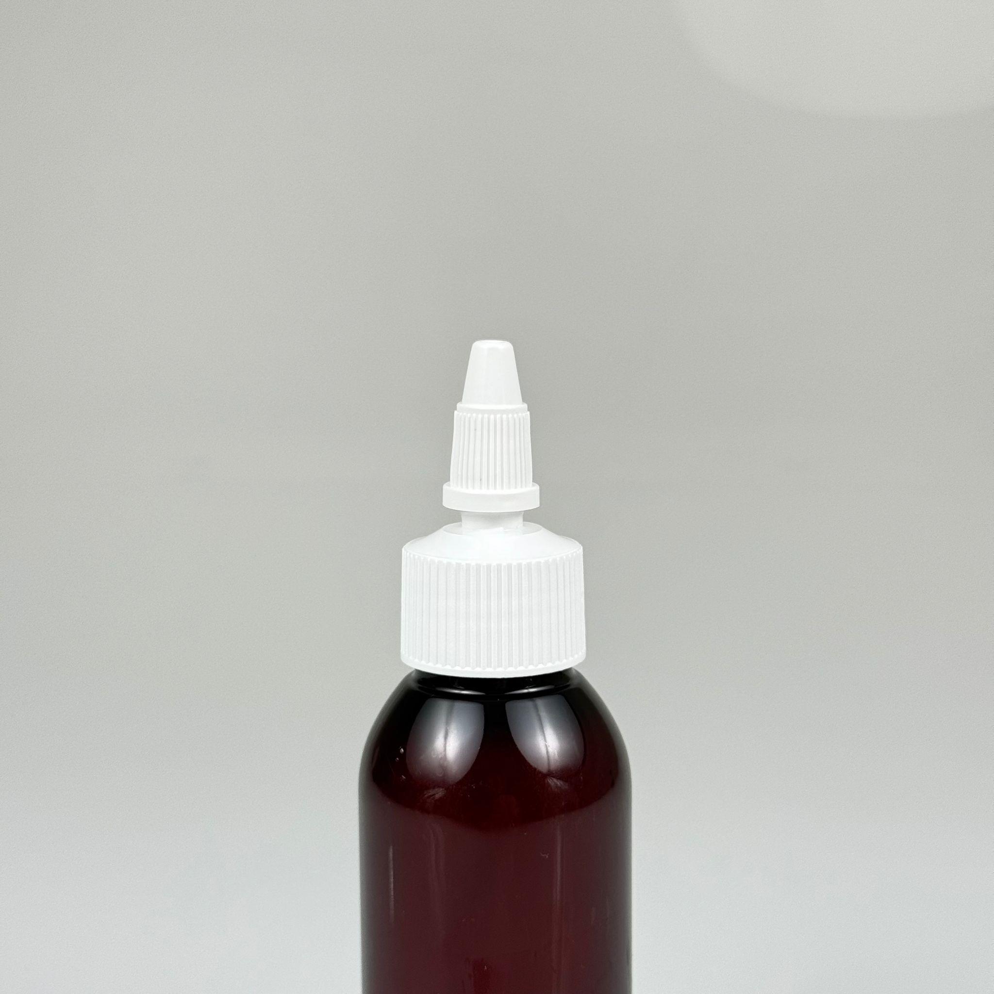 YAĞ, SOS, ACI SOS, SİRKE, SRIRACHA, MÜREKKEP, TUTKAL AKITICI VB BOŞ ŞİŞELERİ - BEYAZ SİVRİ TWİST AKITICI KAPAK + 100 ML AMBER SERT PET PLASTİK ŞİŞE TAKIM