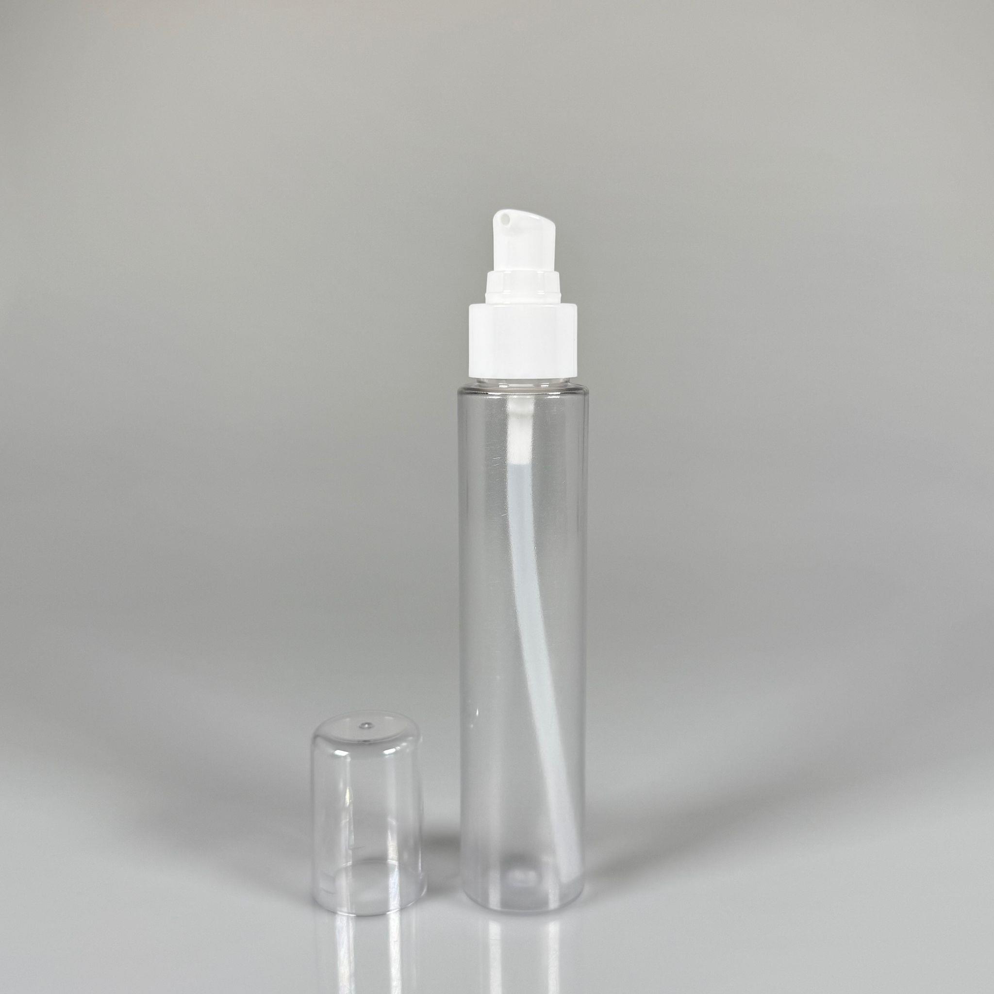 100 CC UZUN SİLİNDİR BUĞULU PET ŞİŞE (24 GR)  - BEYAZ LOSYON POMPALI - 100 ML BİBERİYE SUYU, LAVANTA YAĞI, SAÇ SERUM, TONİK VB İÇİN PLASTİK KOZMETİK AMBALAJLARI