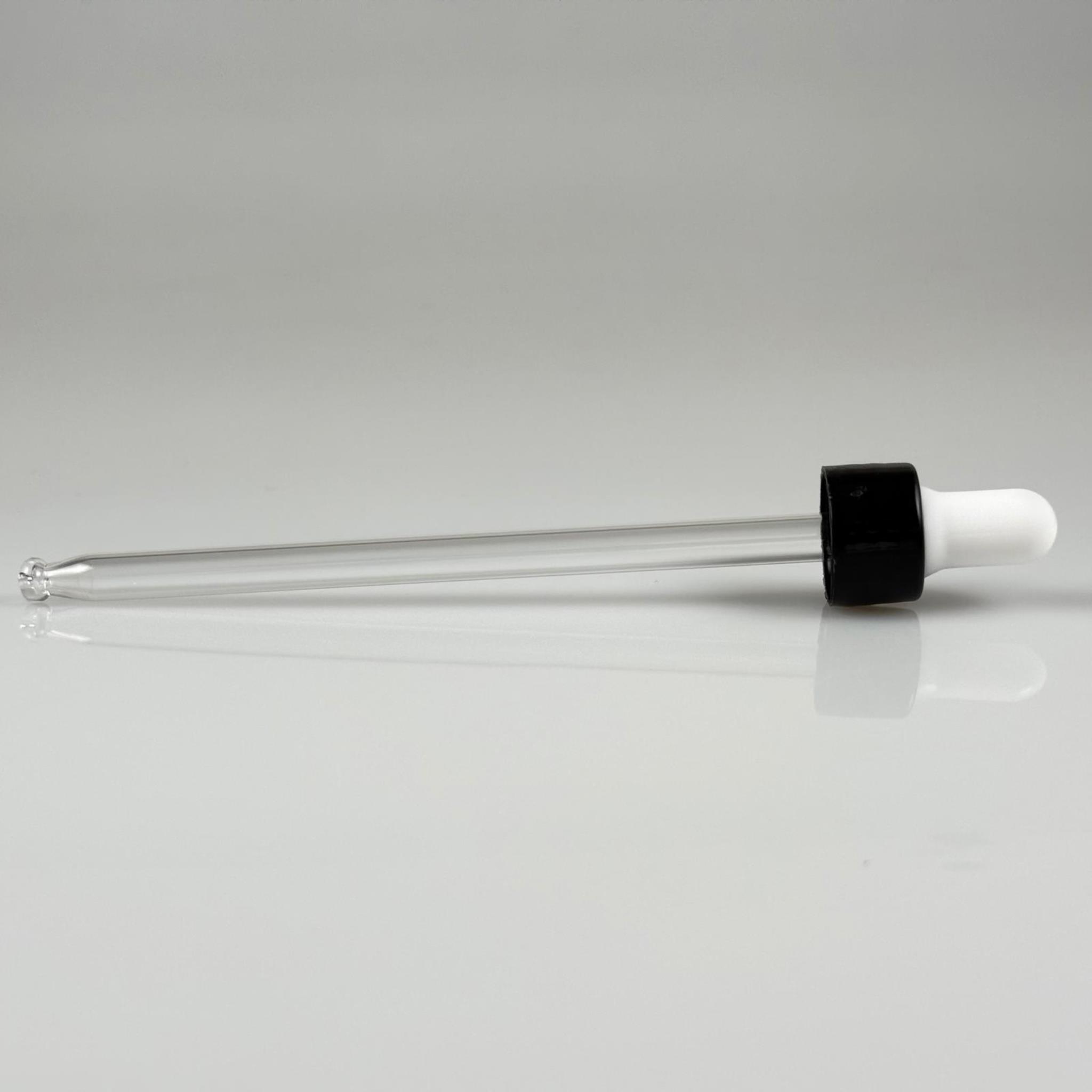 18 MM CAM DAMLALIKLI TAKIM - BEYAZ EMZİK + DELİKLİ PLASTİK DÜZ SİYAH KAPAK + 132 MM CAM PİPET