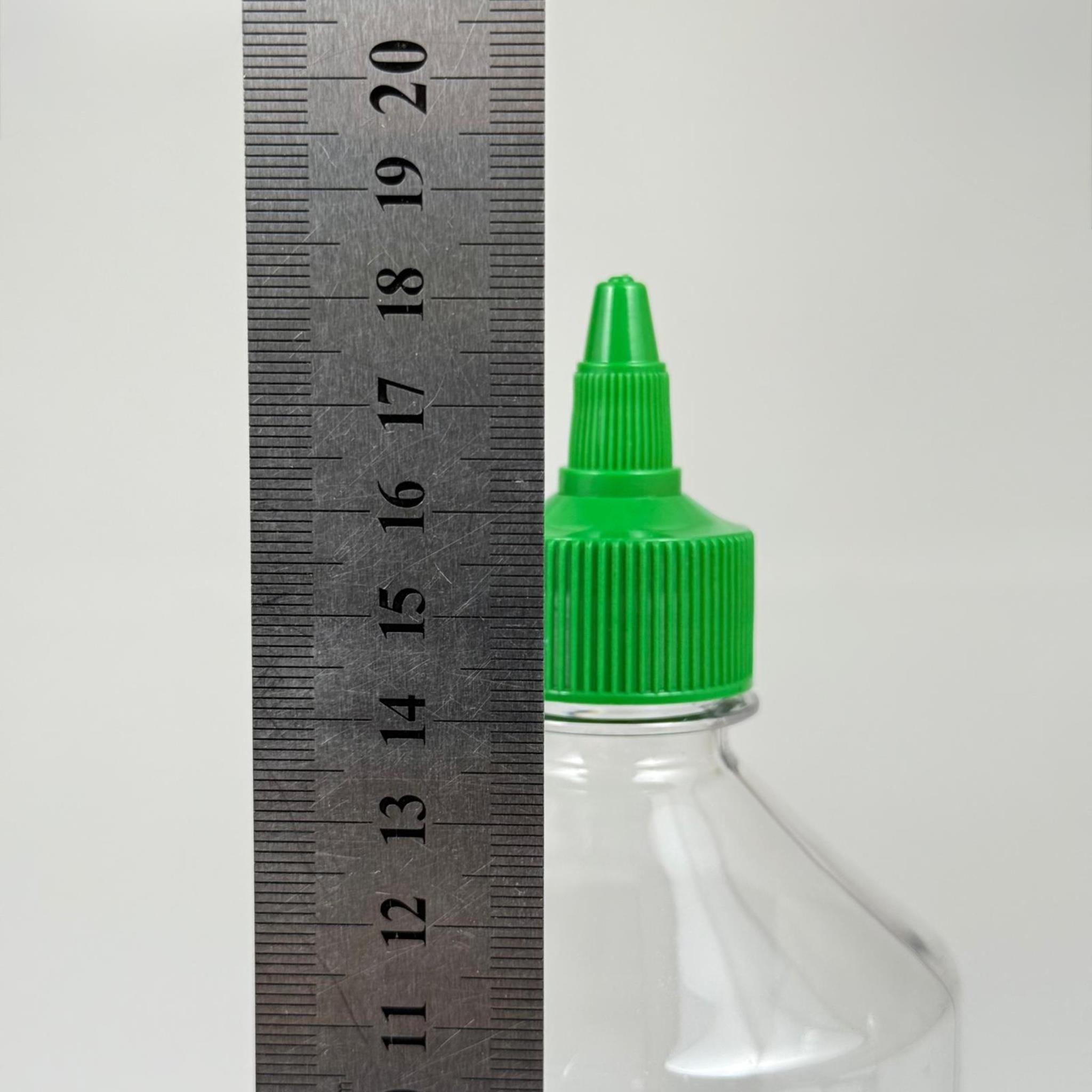 ZEYTİNYAĞI, SOS, ACI SOS, SİRKE, SRIRACHA VB BOŞ ŞİŞELERİ - YEŞİL SİVRİ TWİST AKITICI KAPAK + 500 ML ŞEFFAF PET PLASTİK ŞİŞE TAKIM