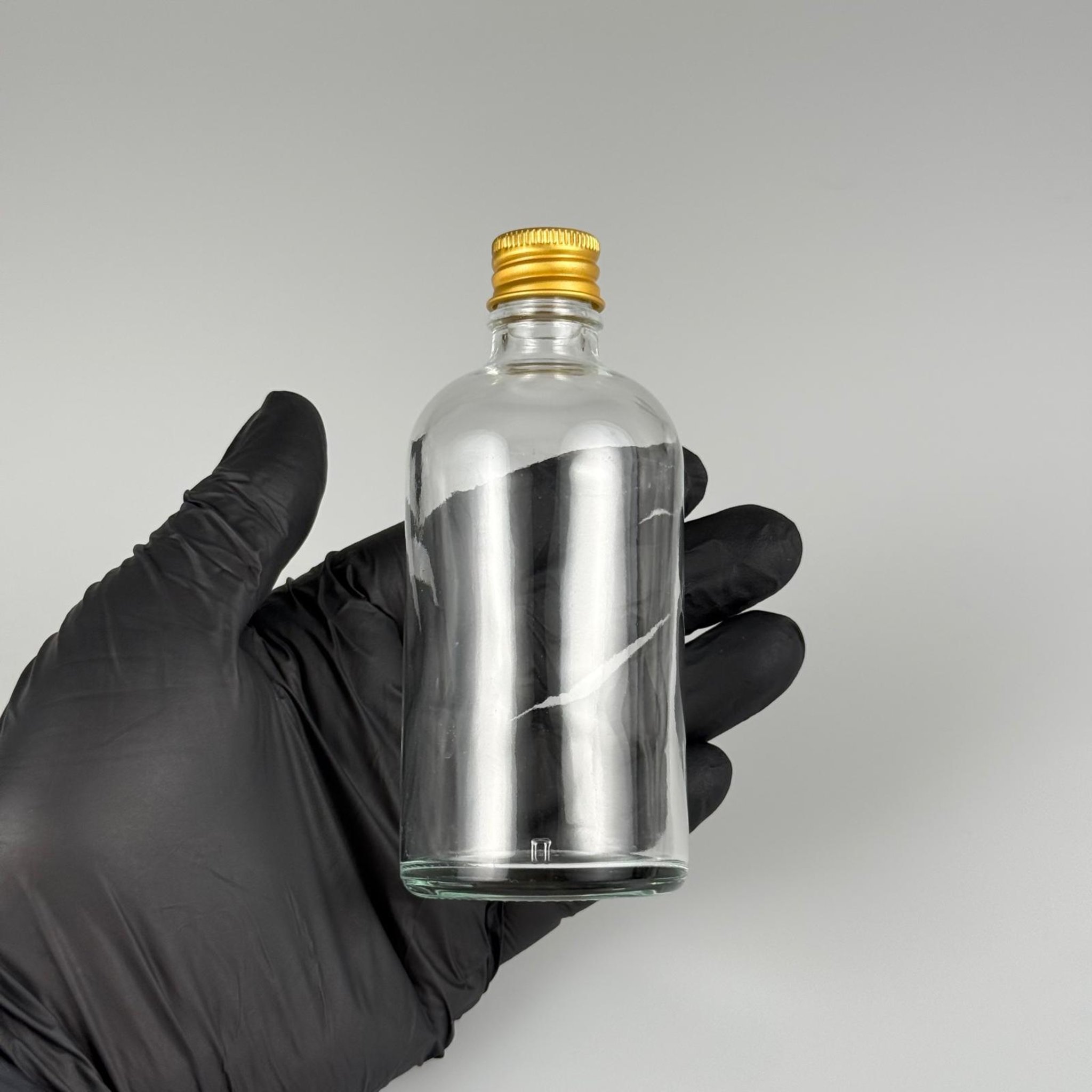 100 CC ŞEFFAF CAM ŞİŞE + KÖPÜK CONTALI GOLD ALÜMİNYUM METAL KAPAKLI + KÖR TIPALI TAKIM - 100 ML ŞEFFAF CAM ŞİŞE