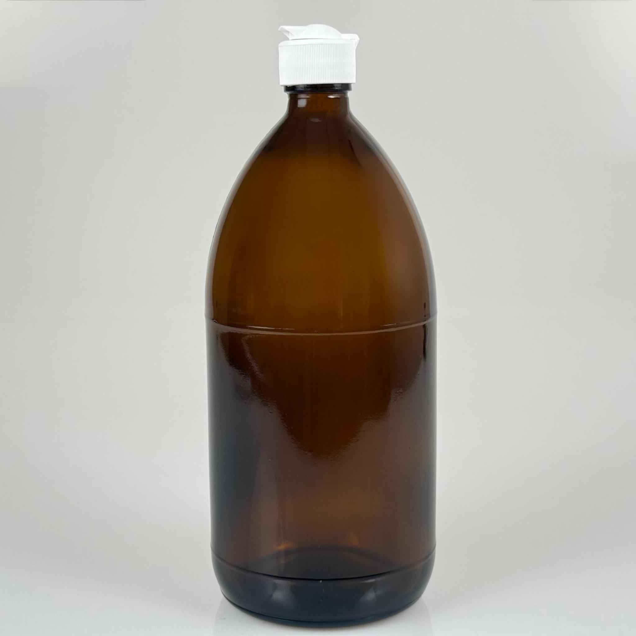 1000 CC AMBER TOMBUL ÖZEL SERİ CAM ŞİŞE - AKITICILI BEYAZ FLİPTOP KAPAKLI - 1000 ML CAM ECZA ŞİŞESİ - KAHVERENGİ