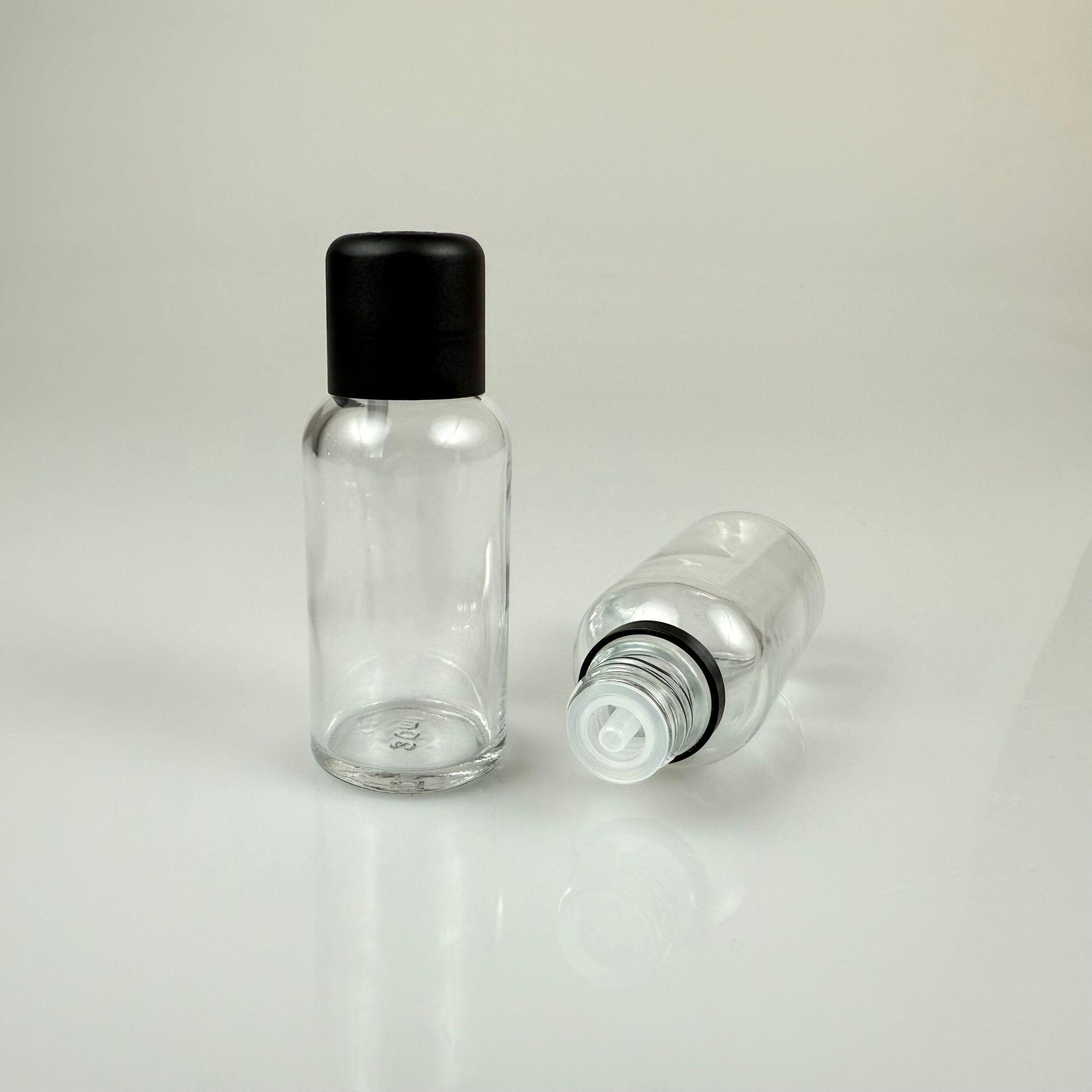 30 CC ŞEFFAF CAM ŞİŞE + İÇTEN DAMLALIKLI ÇOCUK KİLİTLİ SİYAH KAPAK - SAYDAM 30 ML KİLİT KAPAKLI DAMLATMALI ŞİŞE
