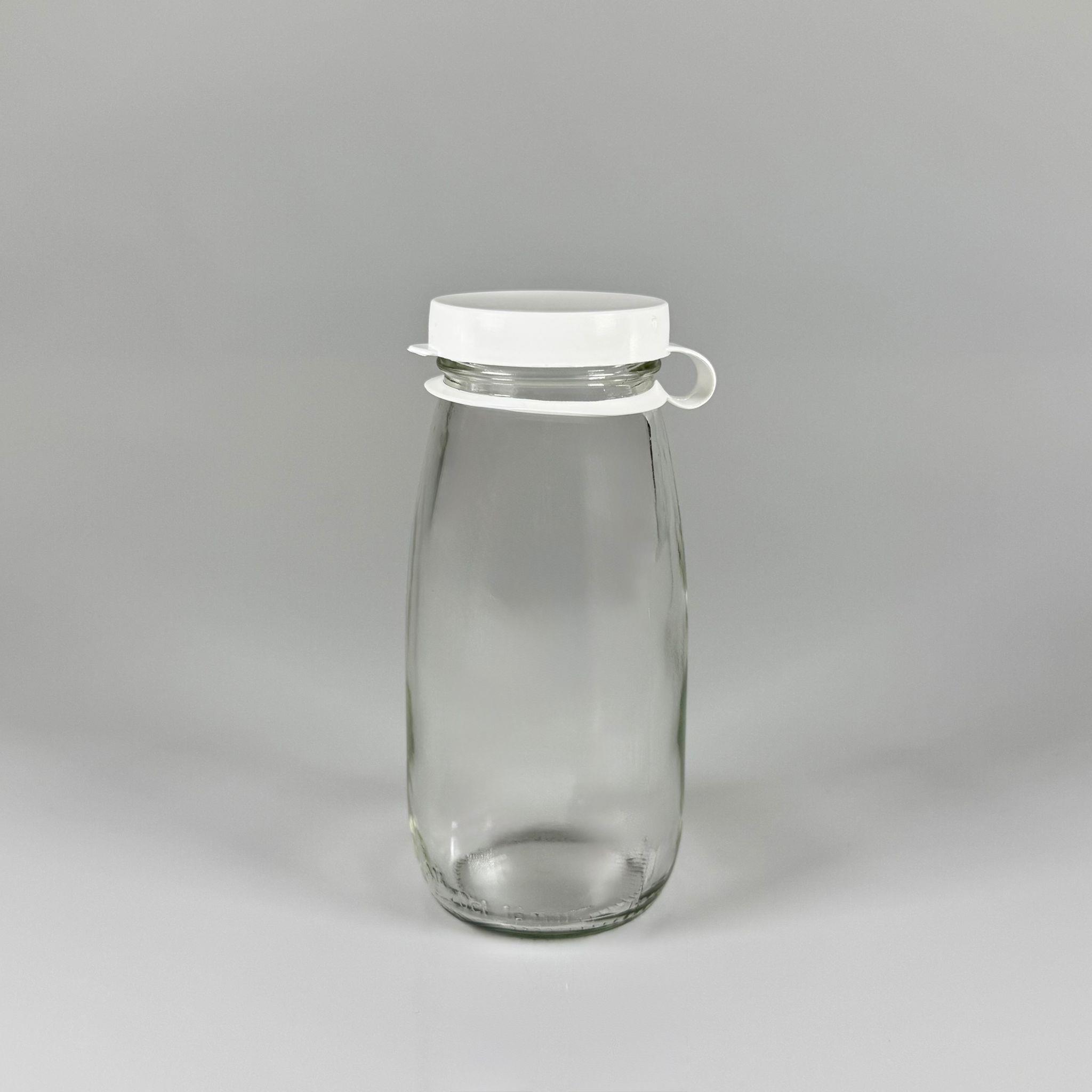 NOSTALJİ ESKİ TİP CAM AYRAN ŞİŞESİ - SÜT, LİMONATA, ŞIRA. ŞERBET. MEYVE SUYU, EV YAPIMI MEŞRUBAT, SMOOTHIE, KOKTEYL VB KAFETERYA, RESTORAN, EV KULLANIMI VB İÇİN - BEYAZ GEÇME KAPAKLI 250 CC BOŞ CAM ŞİŞELERİ