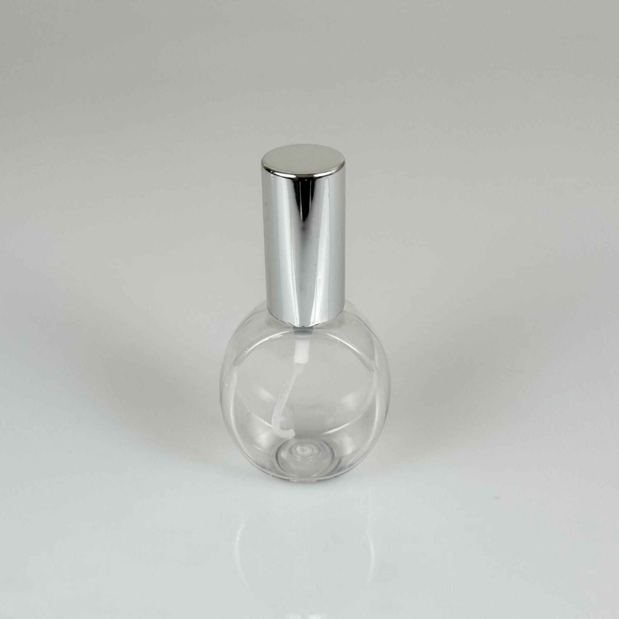 40 ML PET KOLONYA, PARFÜM VB ŞİŞELERİ - METAL ALÜMİNYUM GÜMÜŞ KAPAK + VİDALI SPREY + 40 CC YUVARLAK ŞİŞE SET TAKIM