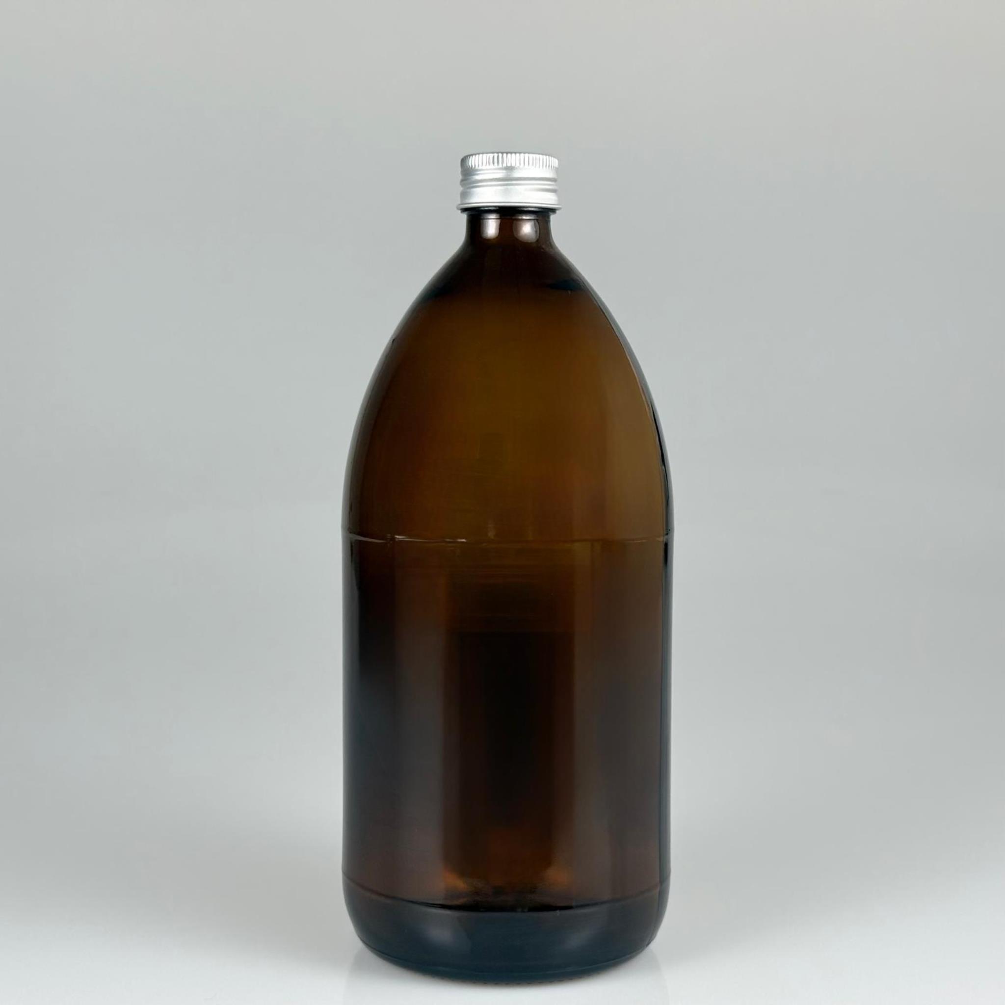1000 CC AMBER TOMBUL ÖZEL SERİ CAM ŞİŞE - METAL ALÜMİNYUM GÜMÜŞ KÖPÜK CONTALI KAPAKLI - 1000 ML CAM ECZA ŞİŞESİ - KAHVERENGİ