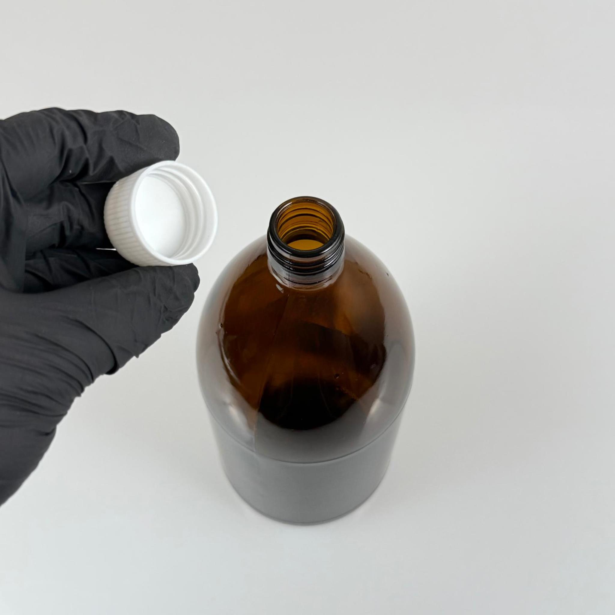1000 CC AMBER TOMBUL ÖZEL SERİ CAM ŞİŞE - CONTALI BEYAZ KAPAKLI - 1000 ML CAM ECZA ŞİŞESİ - KAHVERENGİ