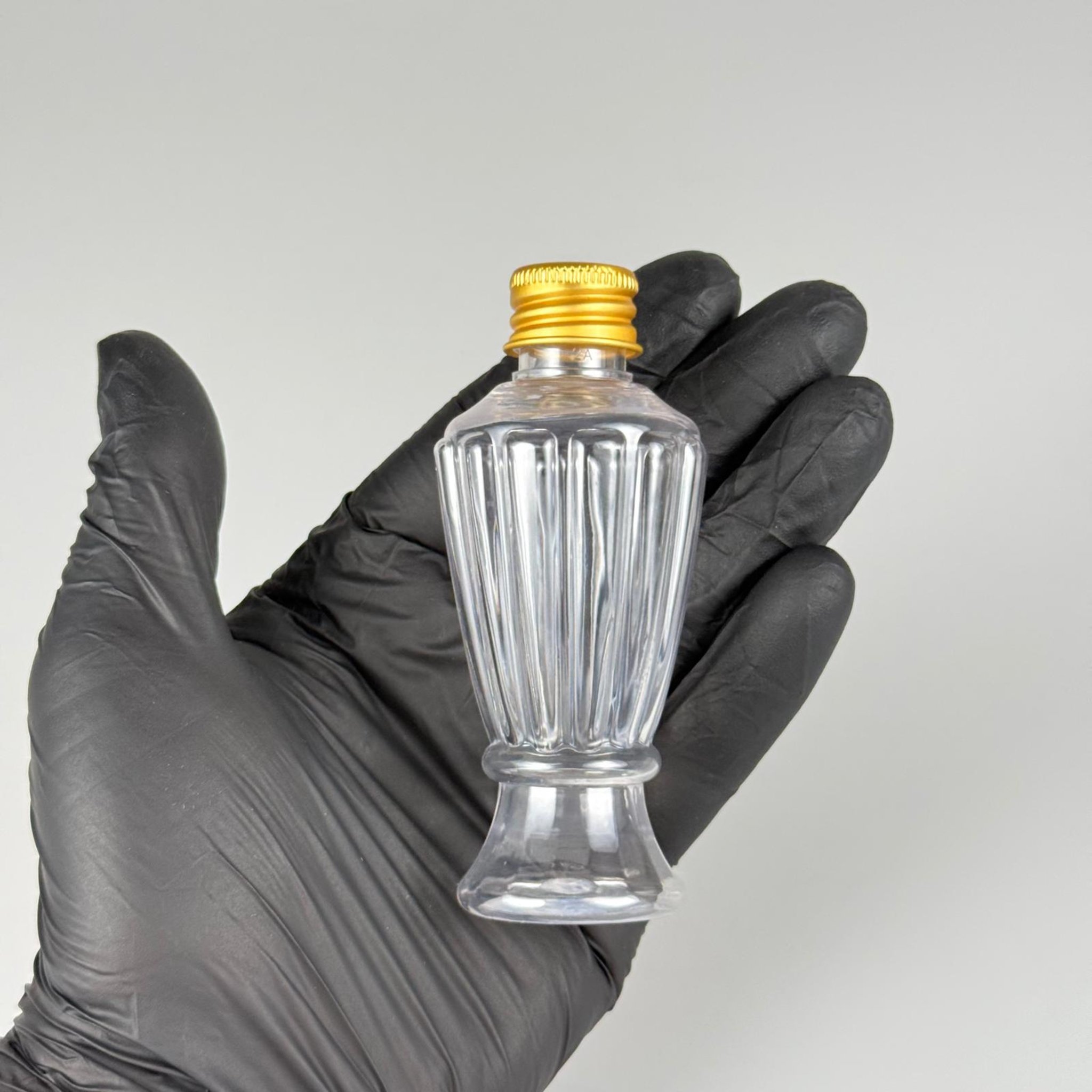 50 CC MİNİ VAZO HÜRREM PET ŞİŞE + KÖPÜK CONTALI GOLD ALÜMİNYUM METAL KAPAKLI TAKIM - 50 ML PLASTİK CAMPET ŞİŞE