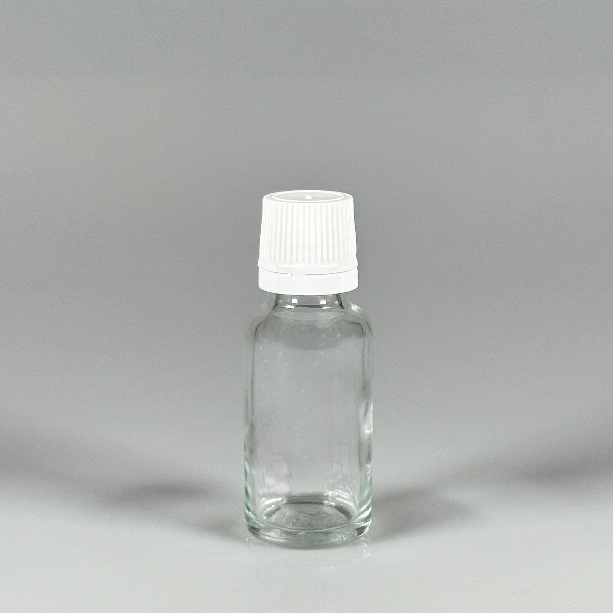 20 CC CAM ŞEFFAF KİLİTLİ, KENDİNDEN CONTALI BEYAZ KAPAKLI - 20 ML DAR AĞIZLI İLAÇ ŞİŞESİ