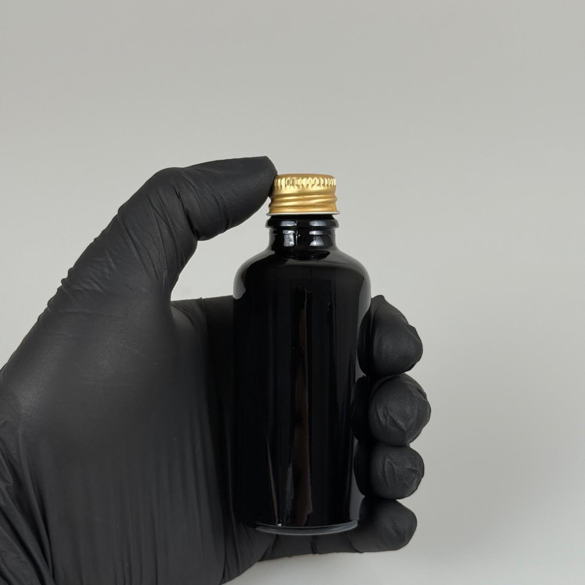 50 CC SİYAH CAM ŞİŞE - GOLD VİDALI METAL KAPAKLI - 50 ML SİYAH STANDART CAM ŞİŞE