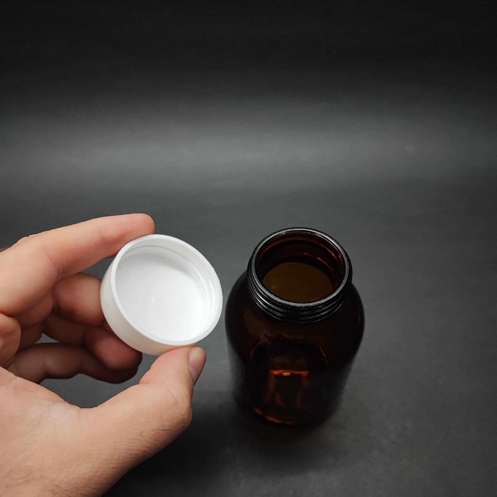 200 ML CAM TABLET ŞİŞE + BEYAZ KAPAK - 200 CC AMBER ŞİŞECAM ECZA ŞİŞELERİ - ŞİŞECAM ÜRÜN KODU 716020