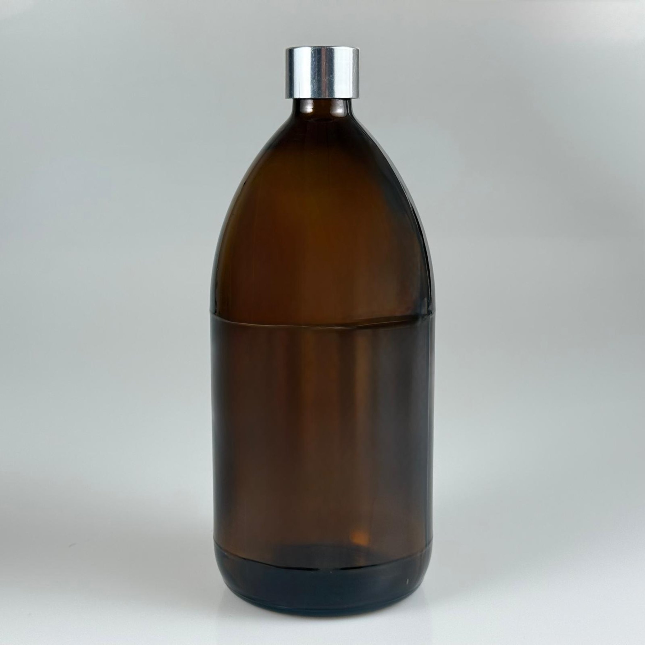 1000 CC AMBER CAM ŞİŞE + ALÜMİNYUM KAPLAMALI GÜMÜŞ KAPAKLI TAKIM - 1000 ML KAHVERENGİ CAM ŞİŞE