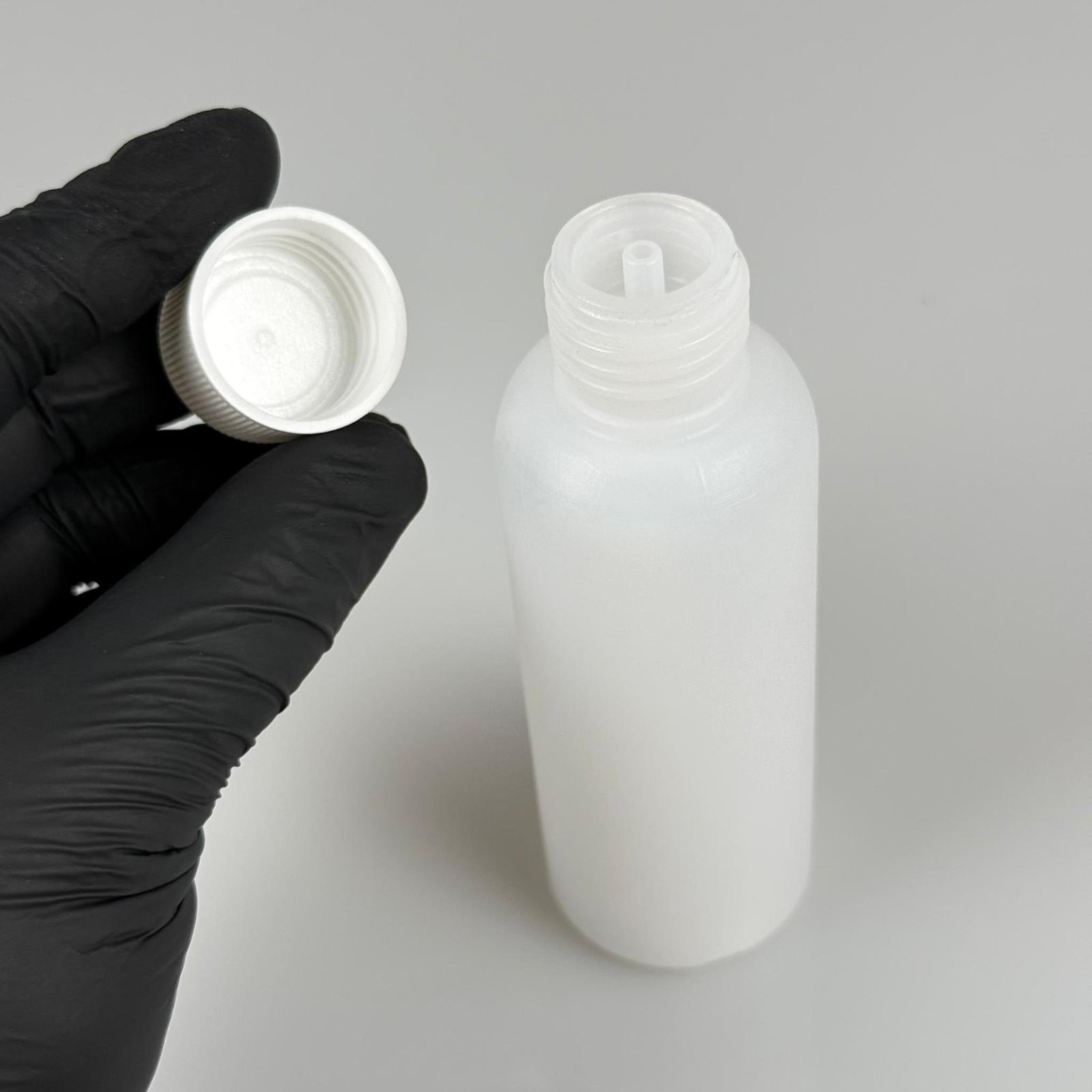 100 CC NATÜREL SERT POLİETİLEN ŞİŞE + BEYAZ PLASTİK KAPAKLI ( 24 MM ) + PLASTİK TIPALI - 100 ML SERT POLİETİLEN ASETON ŞİŞESİ