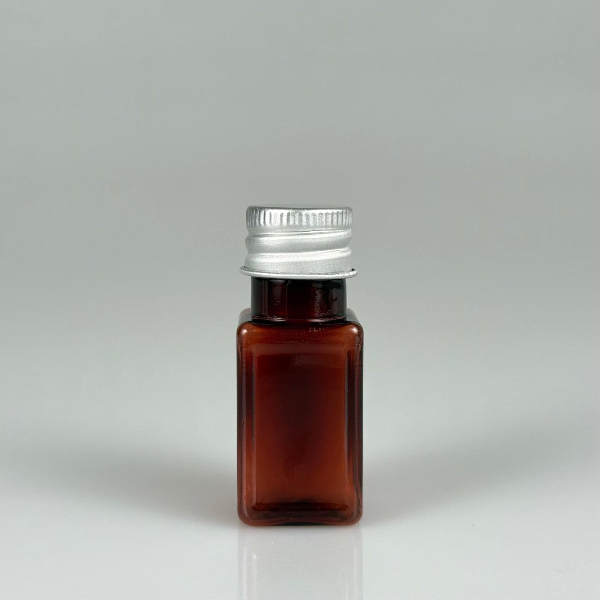 10 CC AMBER KARE PET SHOT ŞİŞE - KÖPÜK CONTALI GÜMÜŞ ALÜMİNYUM METAL KAPAKLI TAKIM - 10 ML KAHVERENGİ PLASTİK ŞİŞE