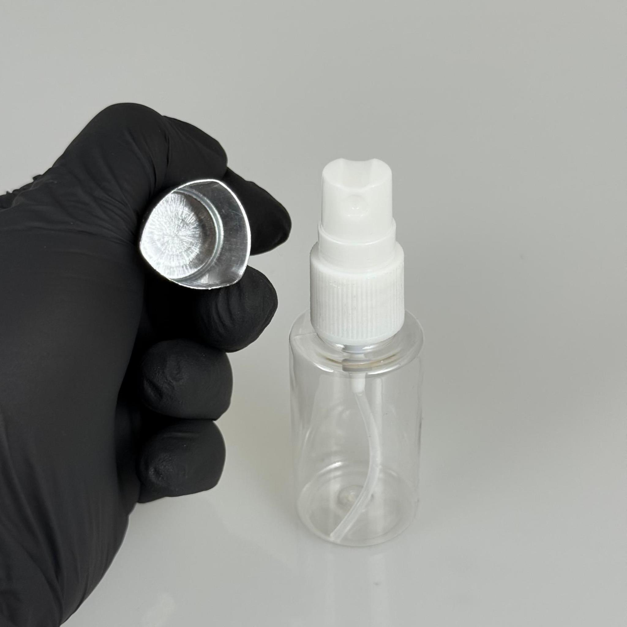 30 ML PET KOLONYA, PARFÜM VB ŞİŞELERİ - METAL ALÜMİNYUM GÜMÜŞ KAPAK + VİDALI SPREY + 30 CC ŞİŞE SET TAKIM