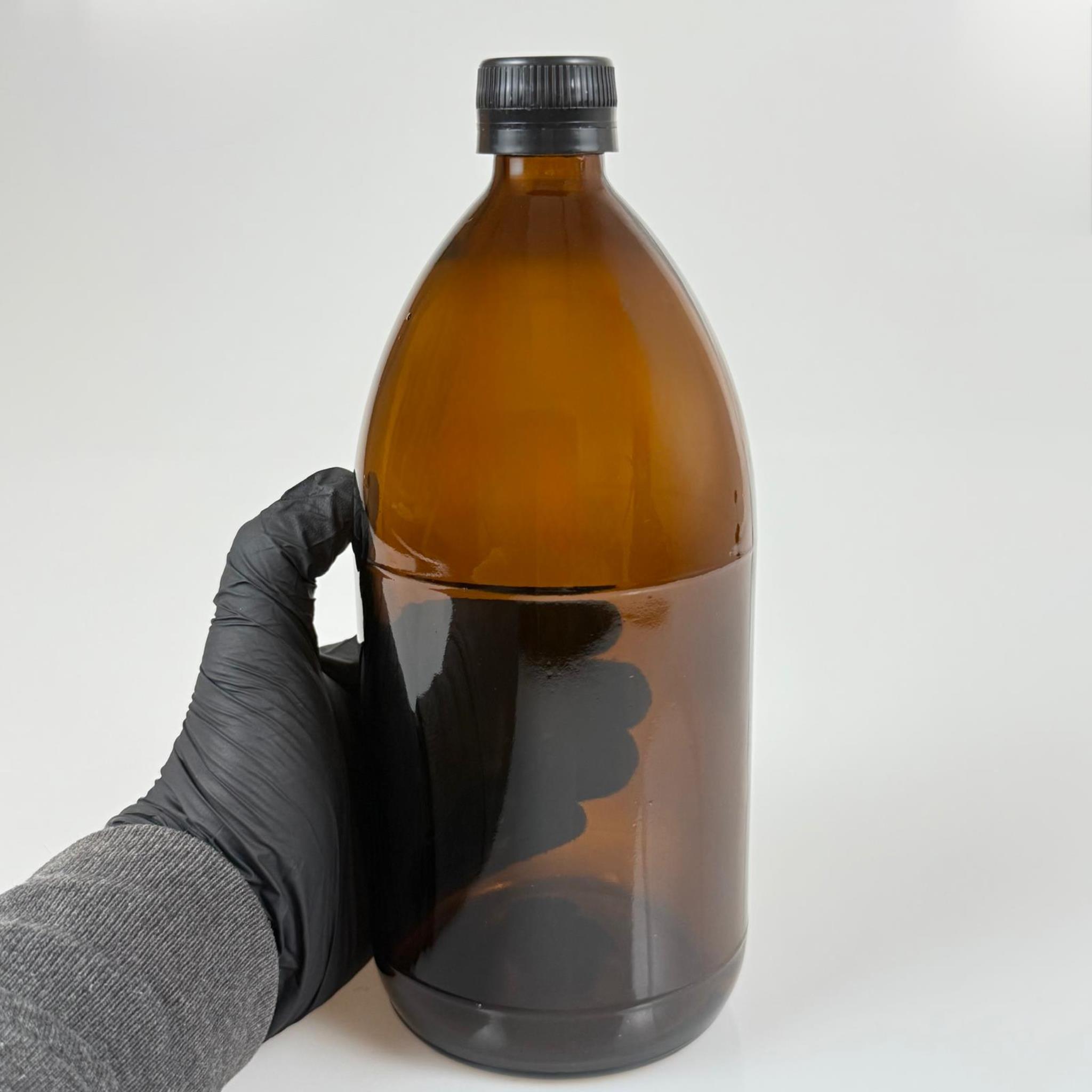 1000 CC AMBER TOMBUL ÖZEL SERİ CAM ŞİŞE - SİYAH ETEKLİ KAPAKLI - 1000 ML CAM ECZA ŞİŞESİ - KAHVERENGİ