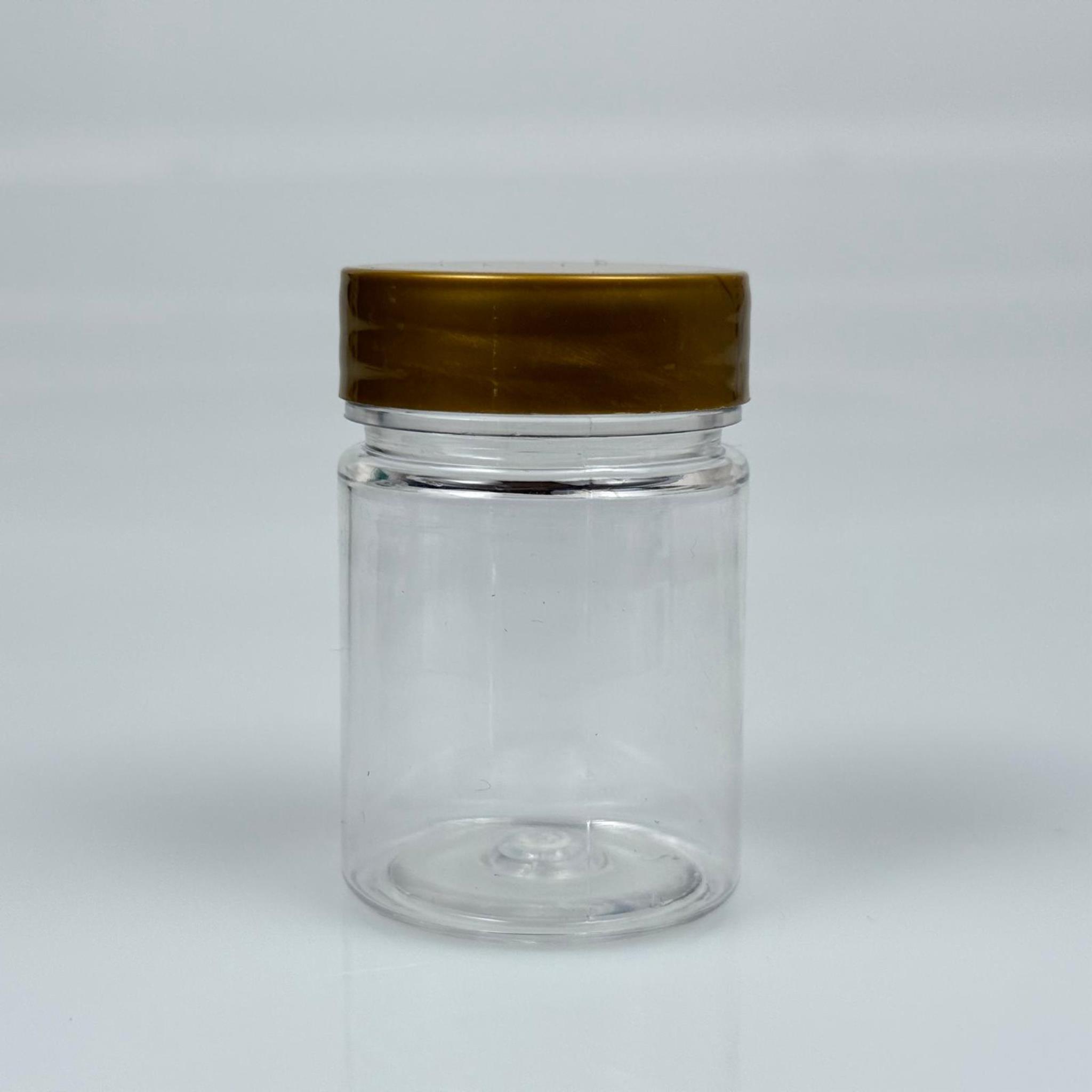 50 CC PET ŞİŞE GENİŞ AĞIZLI - GOLD KAPAKLI - 50 ML PLASTİK NUMUNE KAVANOZU, MİNİ TABLET KAVANOZU