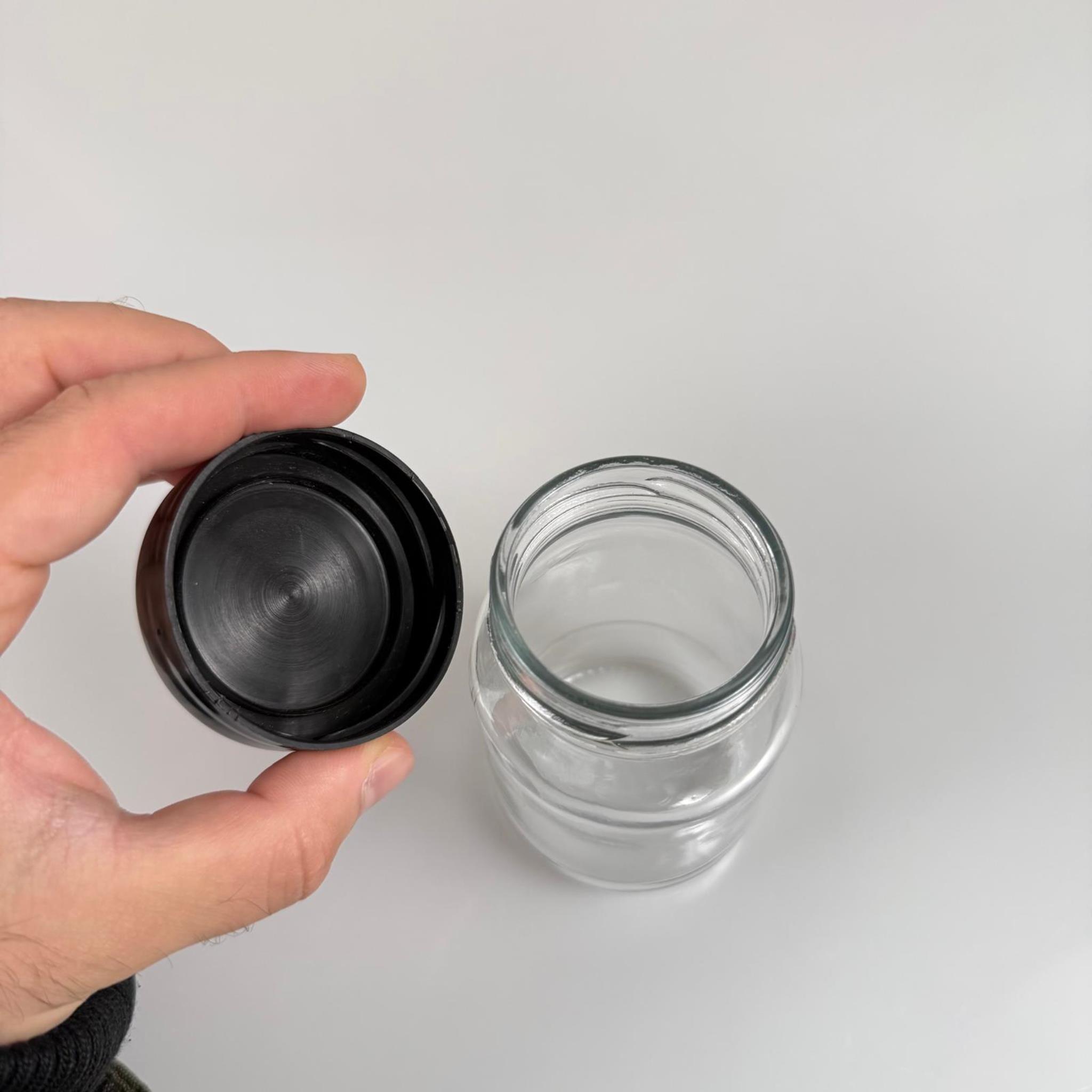 190 CC CAM KAVANOZ + SİYAH PLASTİK KAPAK - 190 ML PLASTİK KAPAKLI CAM KAVANOZ