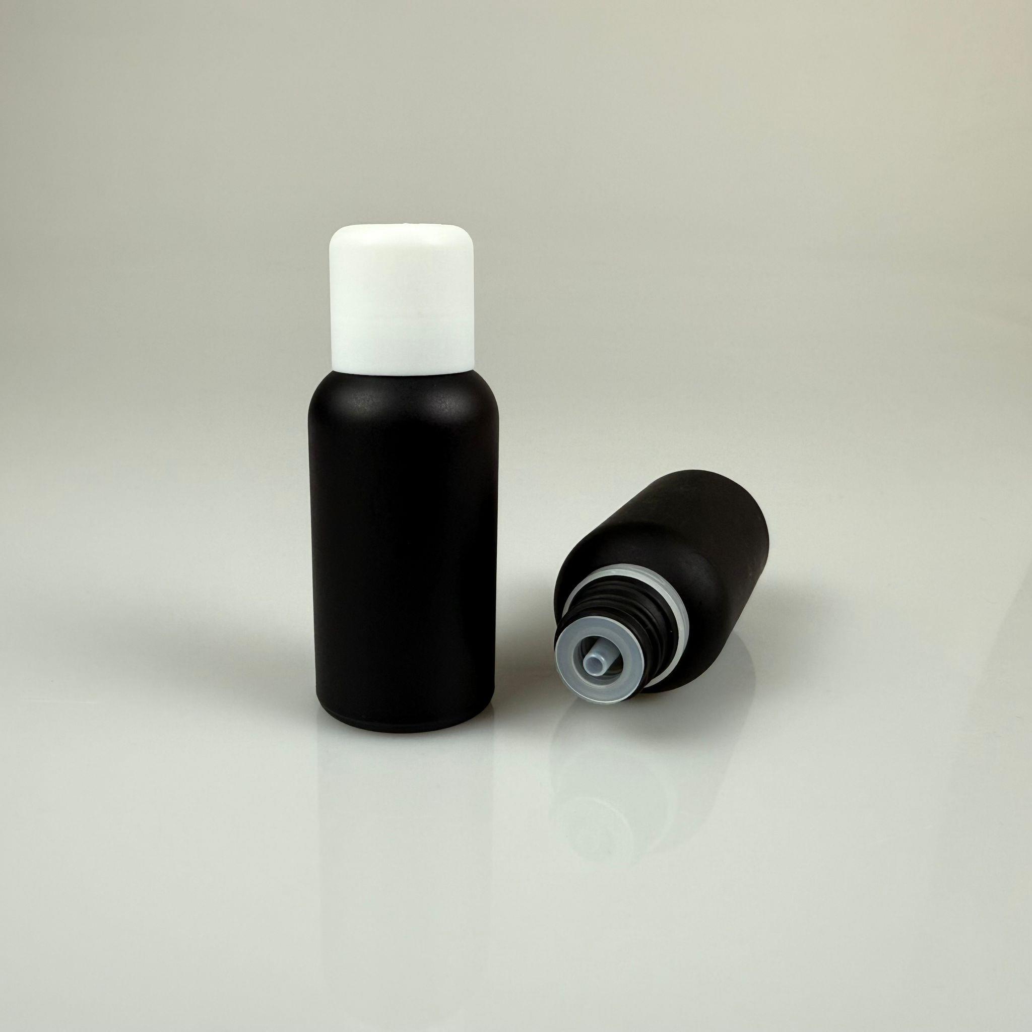 30 CC MAT SİYAH CAM ŞİŞE + İÇTEN DAMLALIKLI ÇOCUK KİLİTLİ BEYAZ KAPAK - MAT SİYAH 30 ML KİLİT KAPAKLI DAMLATMALI ŞİŞE