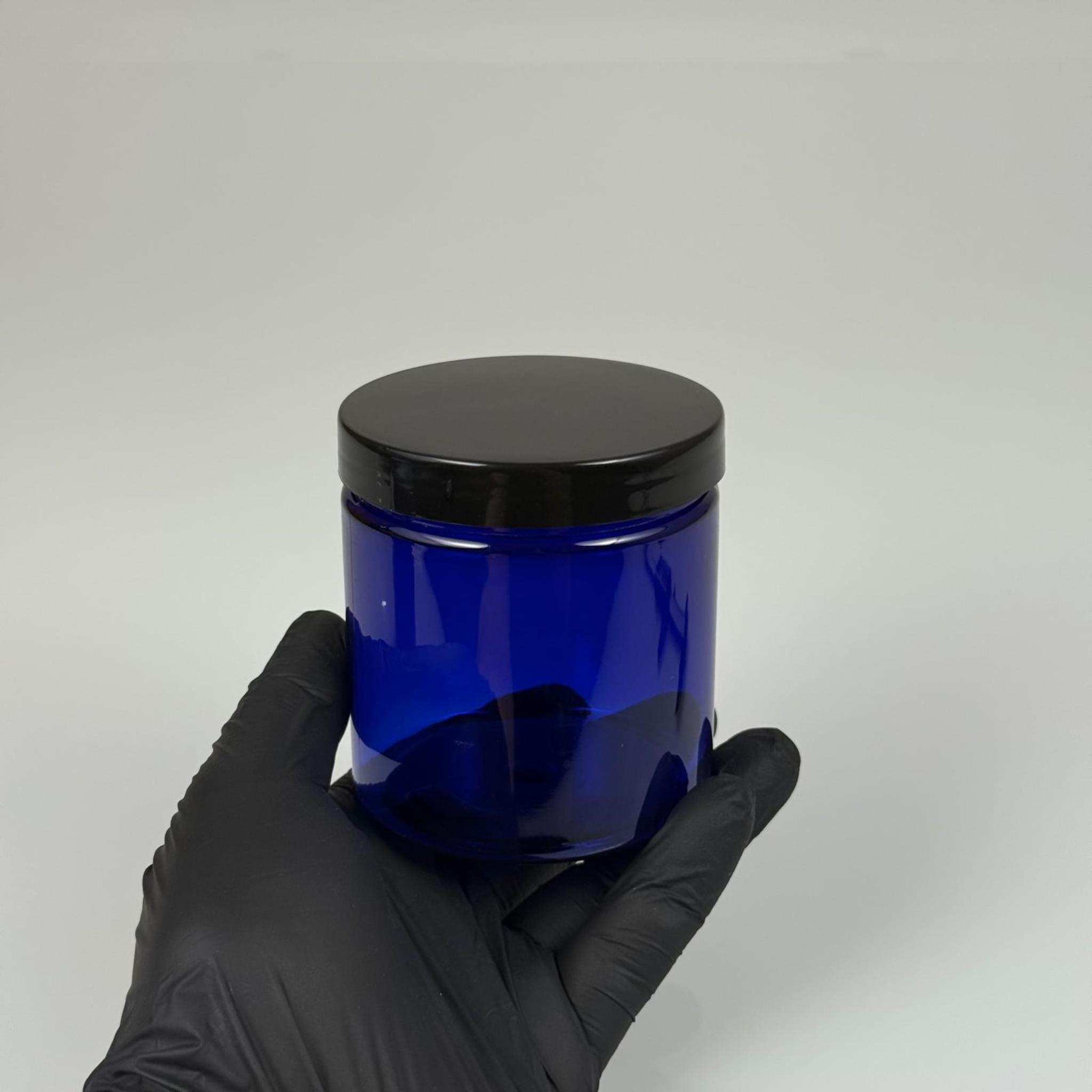 250 ML SERT PET KAVANOZ + SİYAH PLASTİK KAPAK + İÇ TIPA - 250 CC KALIN MAVİ PLASTİK KAVANOZ SİYAH PLASTİK KAPAKLI İÇ TIPALI TAKIM - KREM KAVANOZLARI