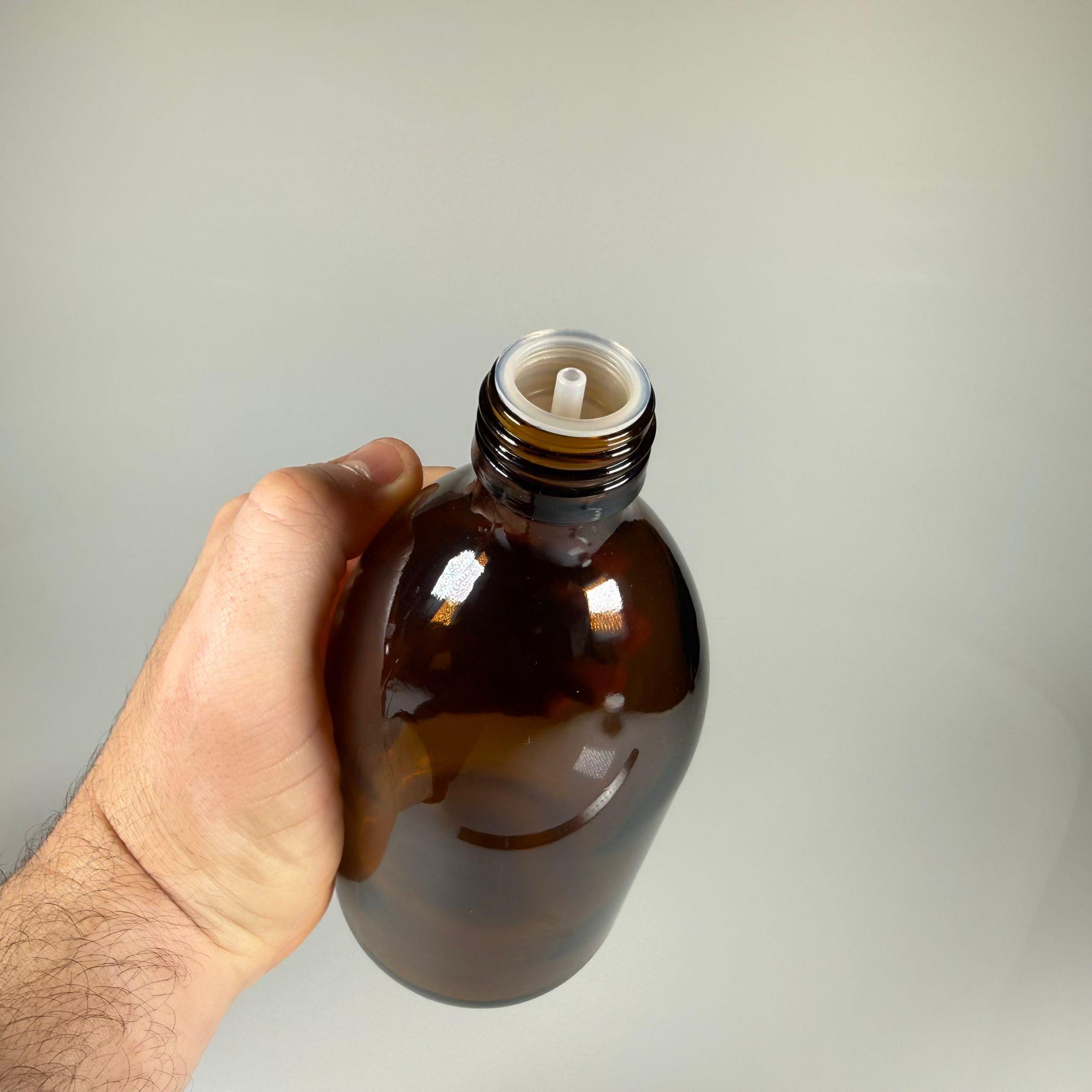 500 ML DOLUMU KOLAY, GENİŞ AĞIZLI İÇTEN DAMLALIKLI ŞİŞE (28 MM AĞIZ)  - 500 CC SİYAH CONTALI KAPAKLI İÇTEN DAMLALIKLI CAM ECZA ŞİŞESİ - AMBER KAHVERENGİ