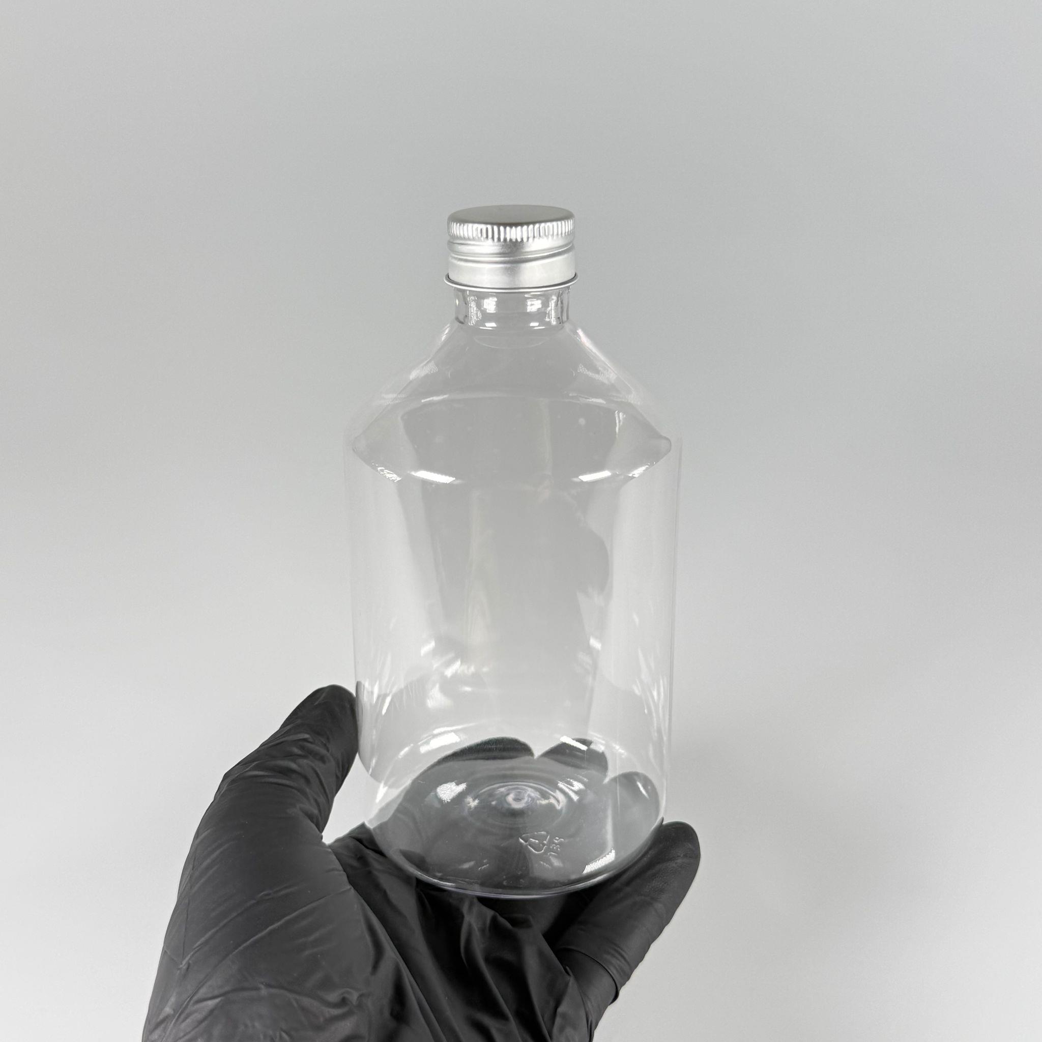 500 CC KÜT BOYUNLU ŞEFFAF PET ŞİŞE - GÜMÜŞ METAL ALÜMİNYUM KAPAKLI - 500 ML KALIN (30 gr) PET ŞİŞE