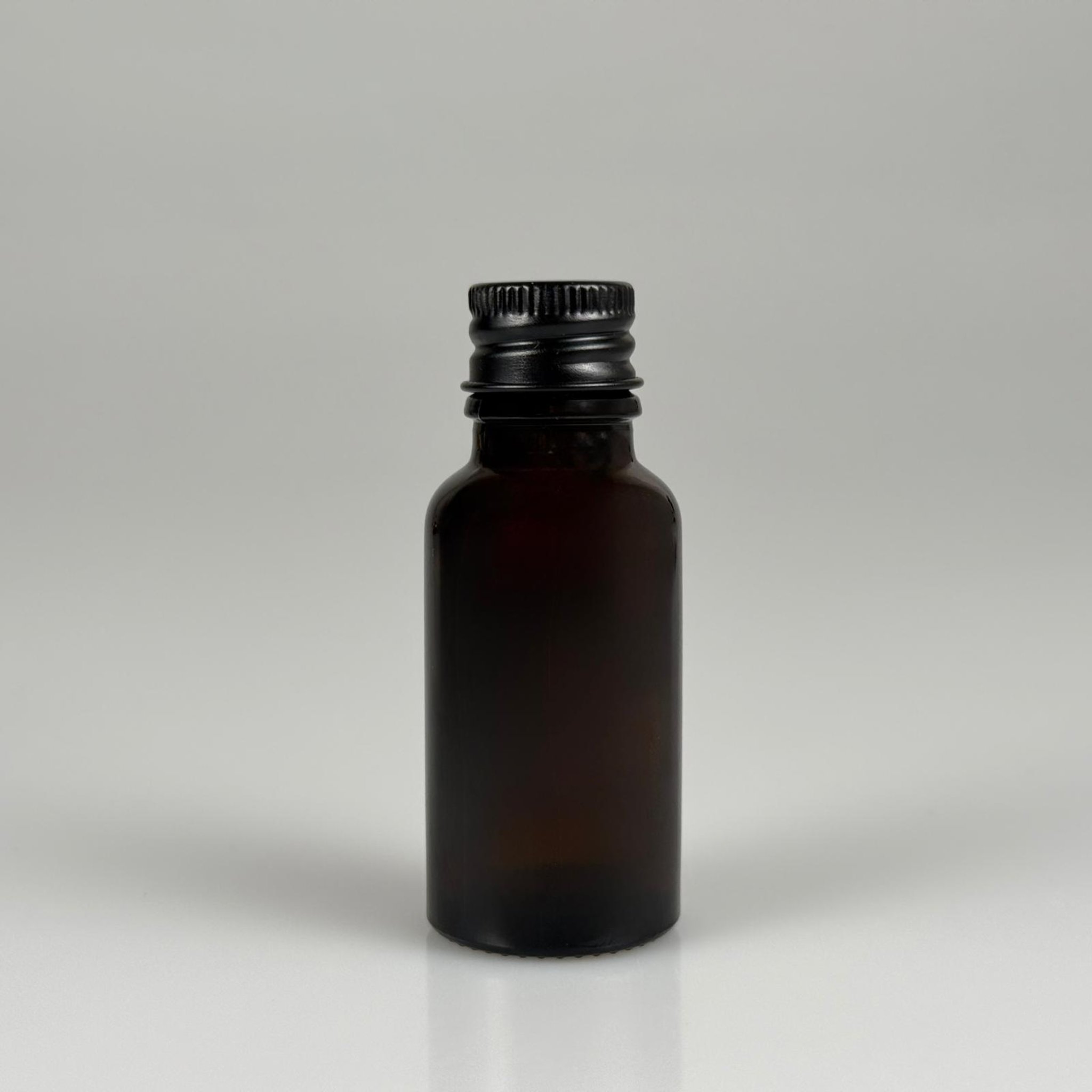 20 CC AMBER CAM ŞİŞE + KÖPÜK CONTALI SİYAH ALÜMİNYUM METAL KAPAKLI TAKIM - 20 ML KAHVERENGİ CAM ŞİŞE