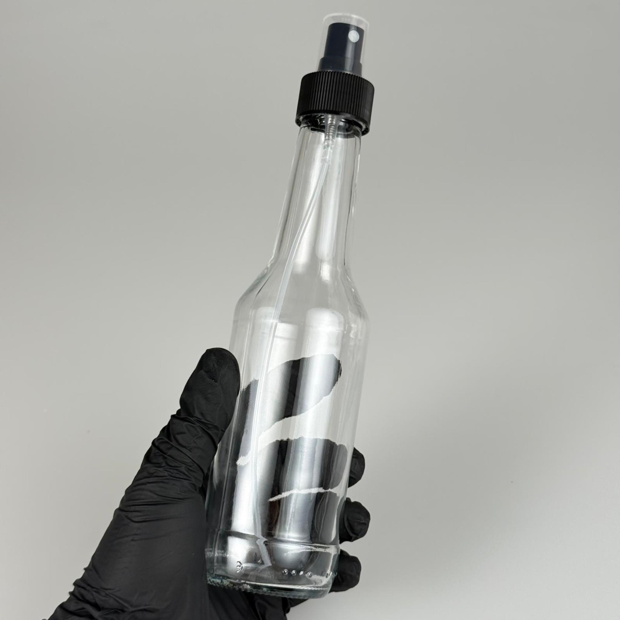 250 CC UZUN BOĞAZ CAM ŞİŞE - SİYAH PARMAK SPREYLİ - 250 ML SPREYLİ CAM ŞİŞE