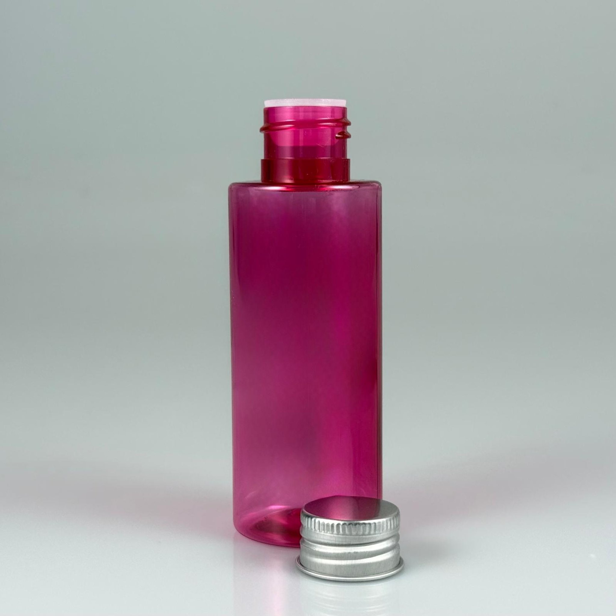 100 CC PEMBE SİLİNDİR KESKİN KÜT MODEL SERT PET ŞİŞE (17 GR - 24 AĞIZ ) + KÖPÜK CONTALI GÜMÜŞ METAL ALÜMİNYUM KAPAK + KOLONYA TIPALI TAKIM - 100 ML KAPAKLI PEMBE PET ŞİŞELER
