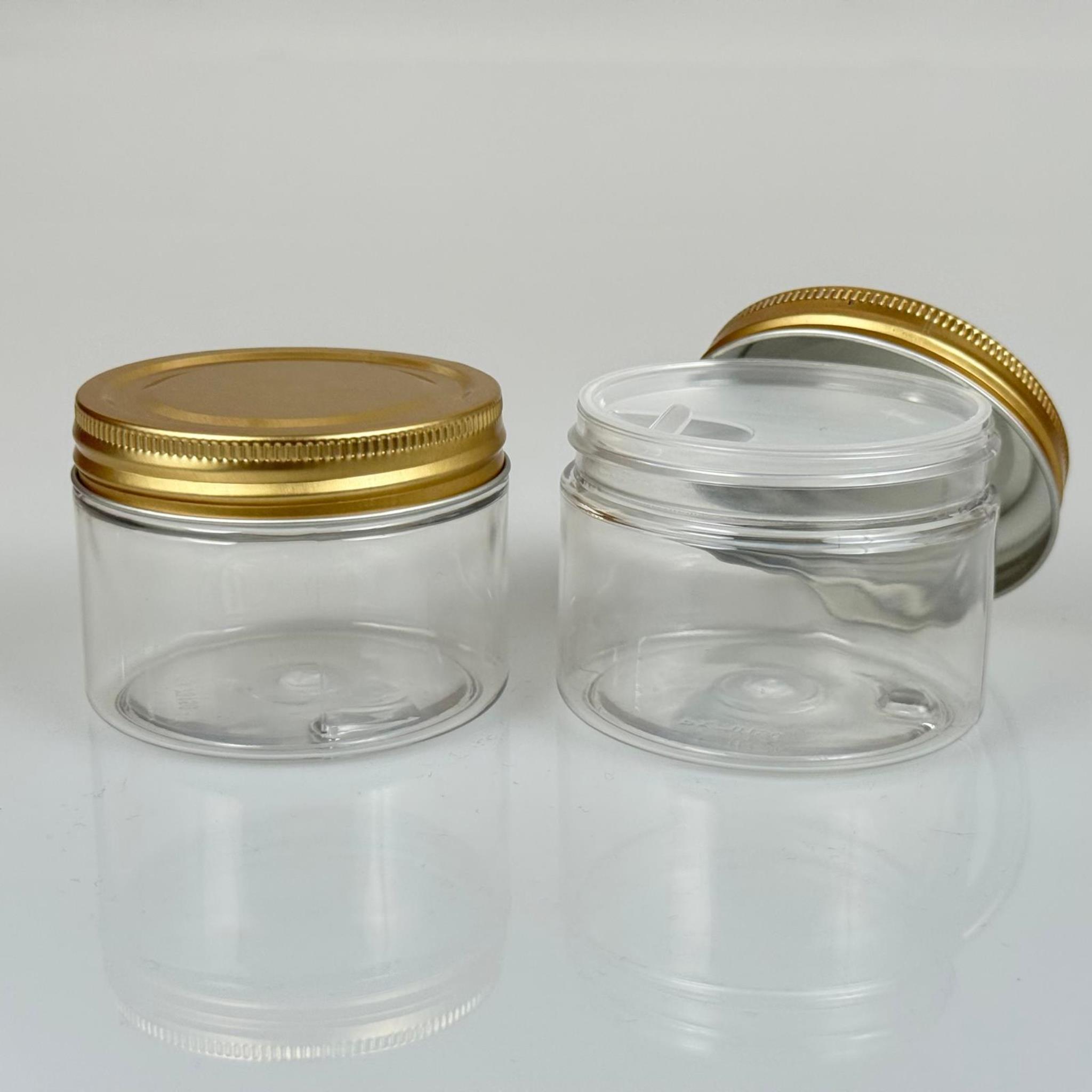 150 ML SERT PET KAVANOZ + GOLD METAL KAPAK + İÇ TIPA - 150 CC KALIN ŞEFFAF PLASTİK KAVANOZ GOLD METAL KAPAKLI İÇ TIPALI TAKIM - KREM KAVANOZLARI