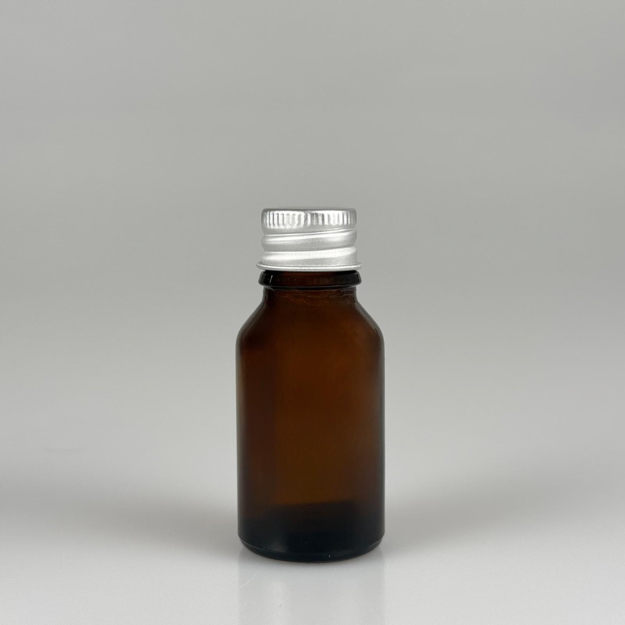 15 CC AMBER CAM ŞİŞE + KÖPÜK CONTALI GÜMÜŞ ALÜMİNYUM METAL KAPAKLI TAKIM - 15 ML KAHVERENGİ CAM ŞİŞE