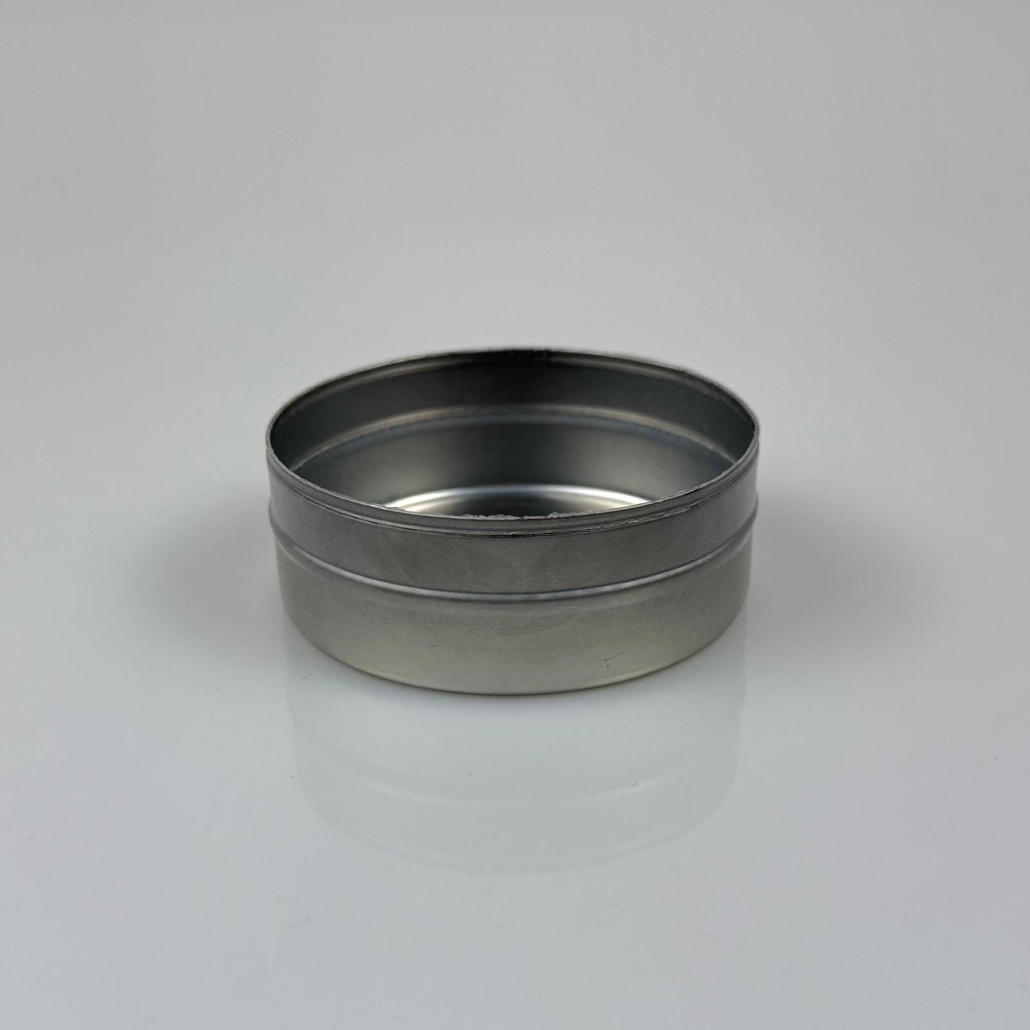 100 CC TENEKE KUTU - GÜMÜŞ - KAPAKSIZ - METAL AMBALAJ - MUM TENEKESİ 74 X 27 MM