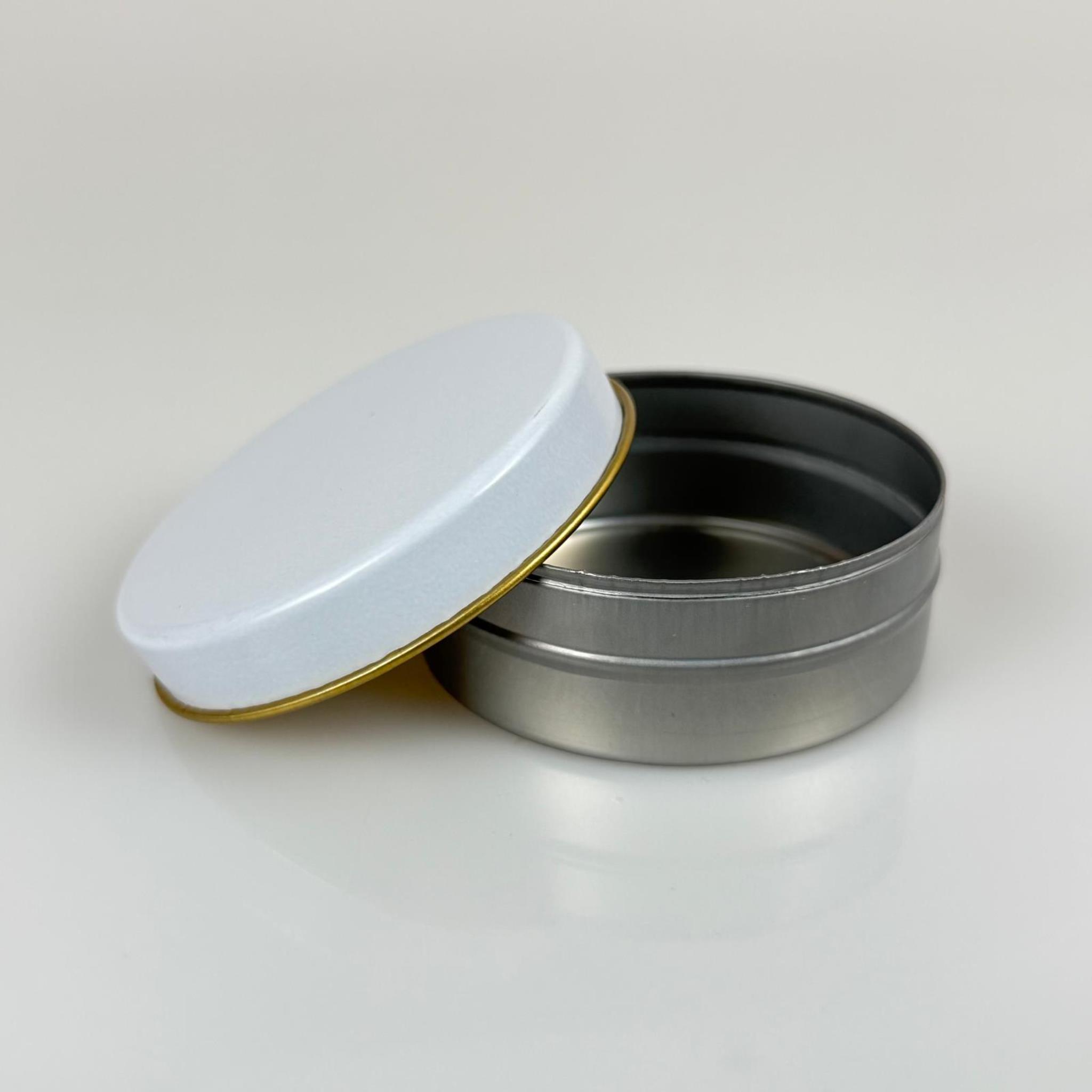 100 CC TENEKE KUTU - GÜMÜŞ - BEYAZ KAPAKLI - METAL AMBALAJ - MUM TENEKESİ 77 X 28 MM