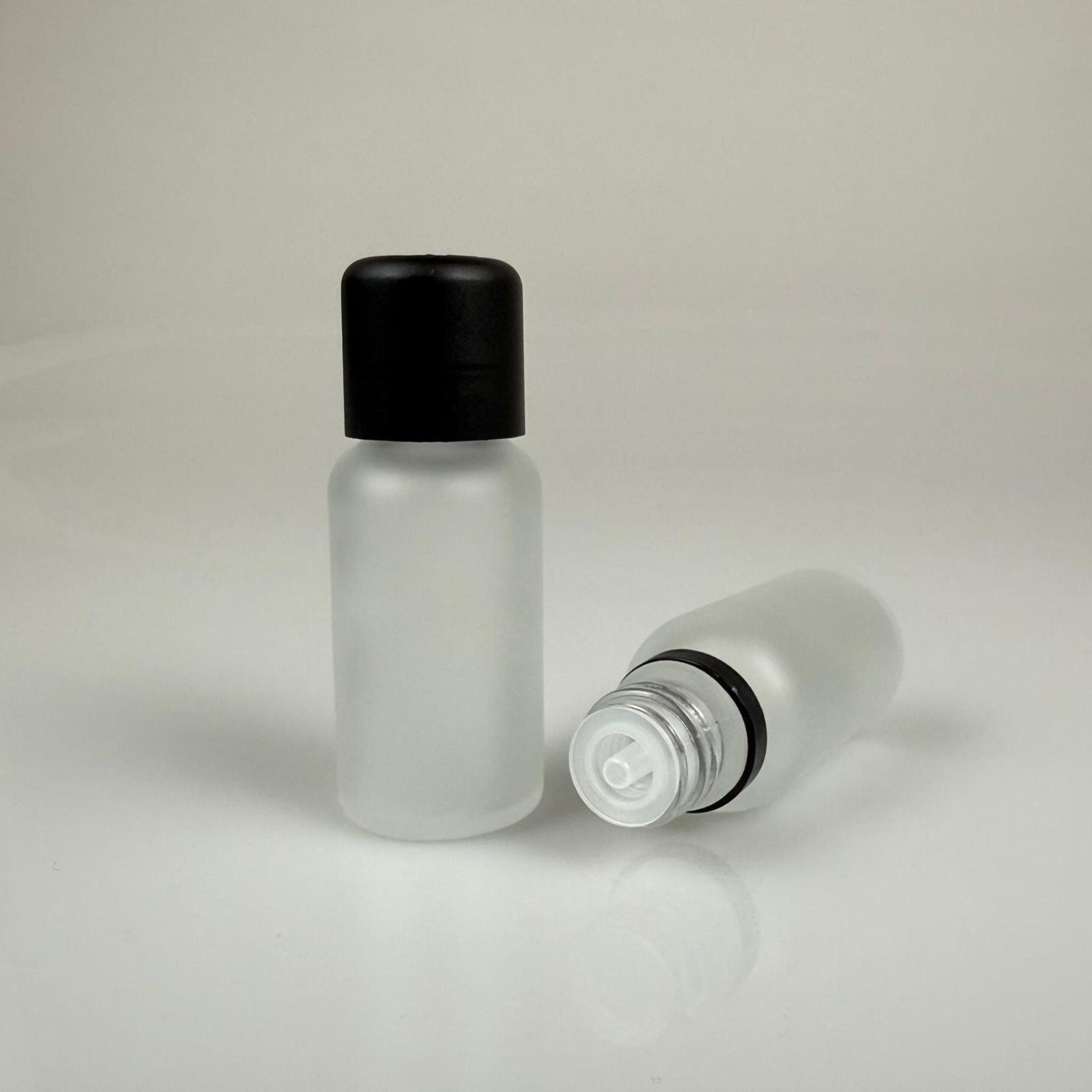 20 CC BUZLU CAM ŞİŞE + İÇTEN DAMLALIKLI ÇOCUK KİLİTLİ SİYAH KAPAK - BUZLU 20 ML KİLİT KAPAKLI DAMLATMALI ŞİŞE
