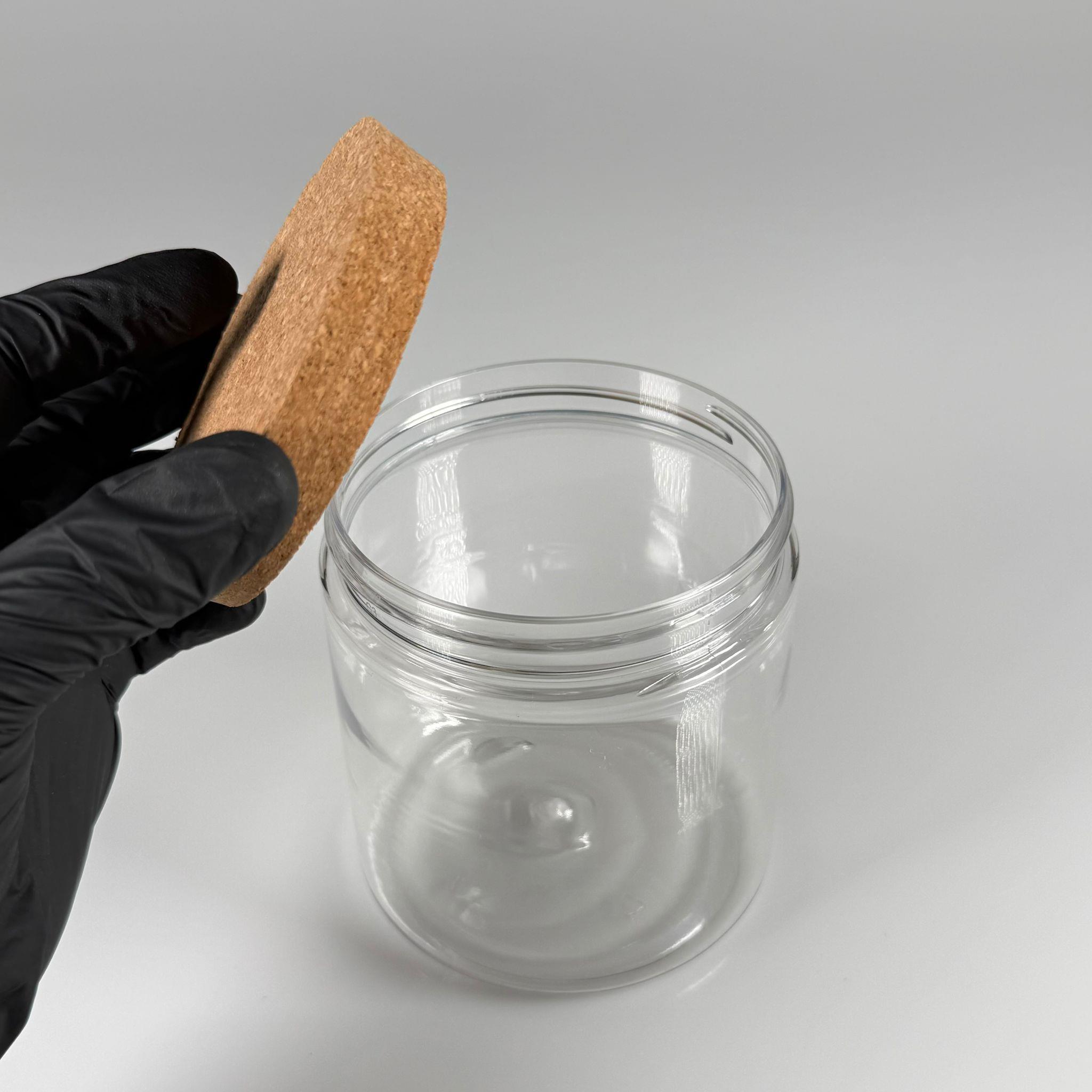 AHŞAP KAPAKLI PLASTİK SAKLAMA KABI - 750 ML SERT PET KAVANOZ + AHŞAP MANTAR KAPAK SET - mutfak, raf düzenleyicileri