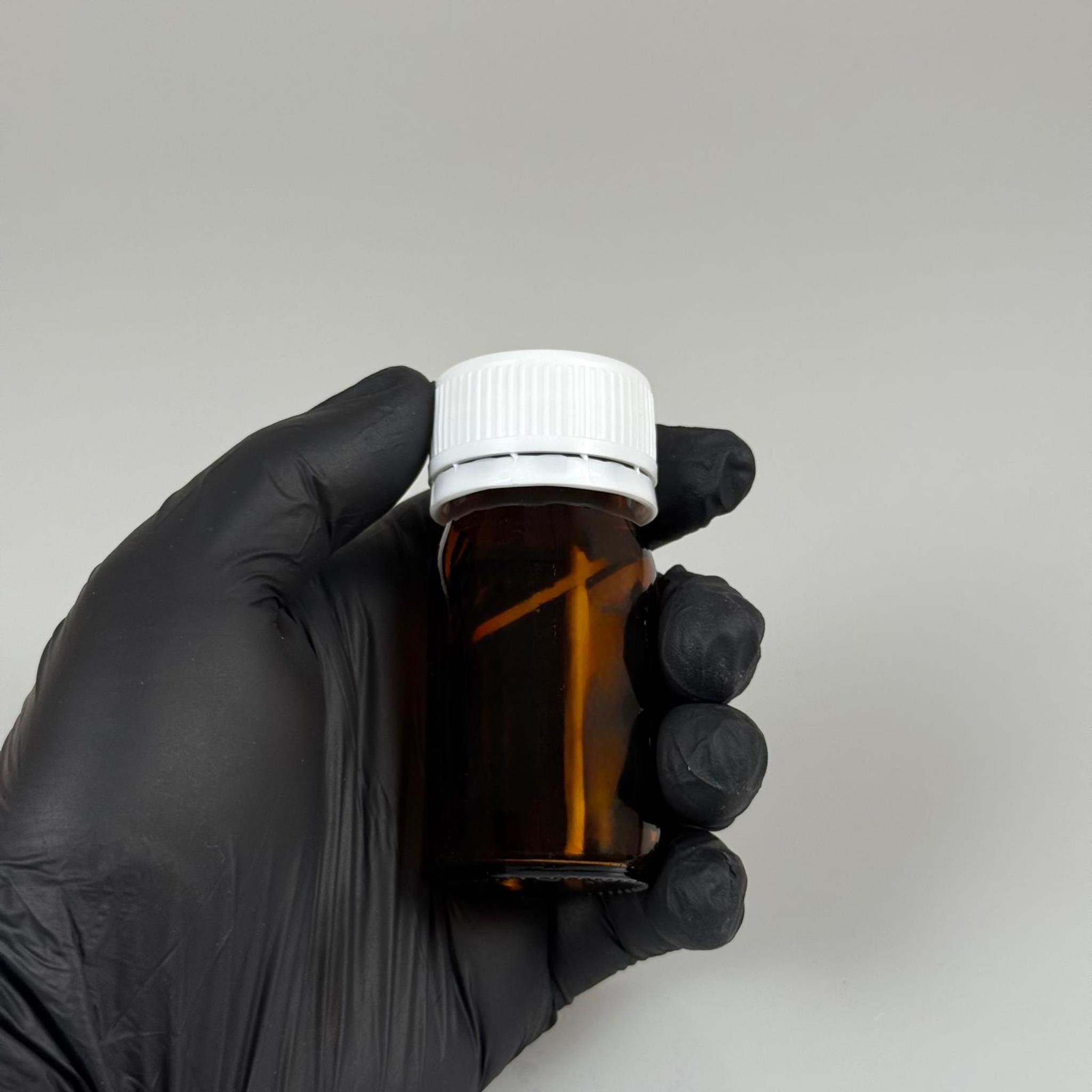 30 CC AMBER GENİŞ AĞIZLI CAM TABLET ŞİŞESİ  - BEYAZ KİLİTLİ CONTALI KAPAKLI